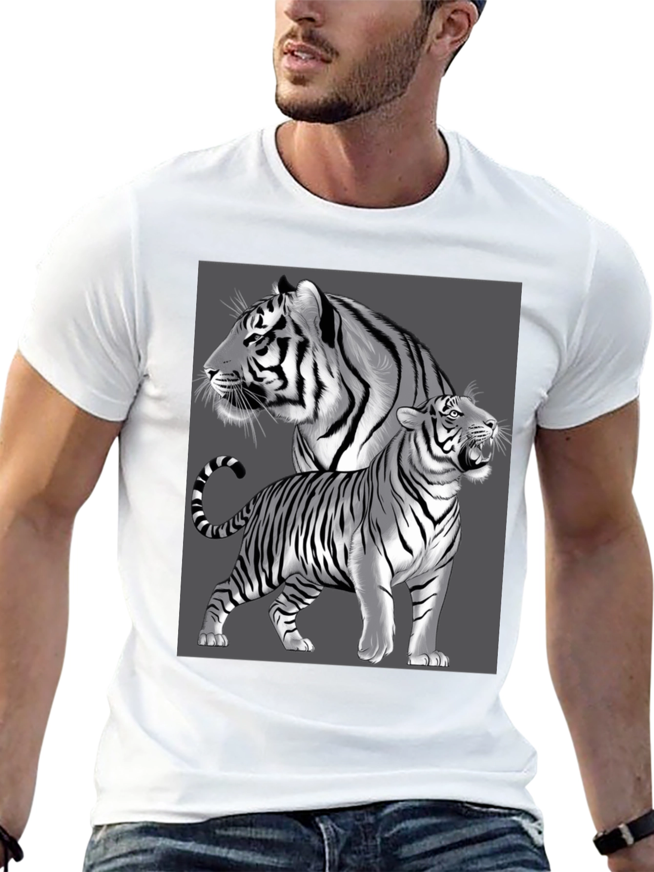 Tiger Graphic Tee - Black Crew Neck
