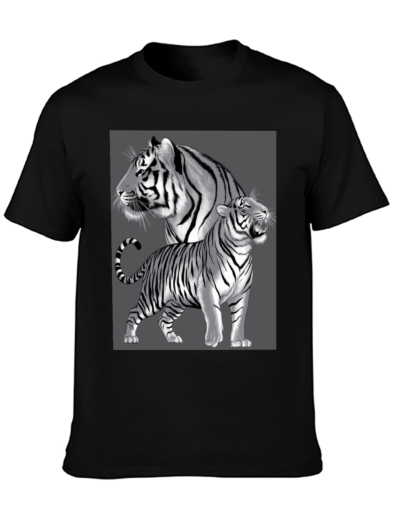 Tiger Graphic Tee - Black Crew Neck