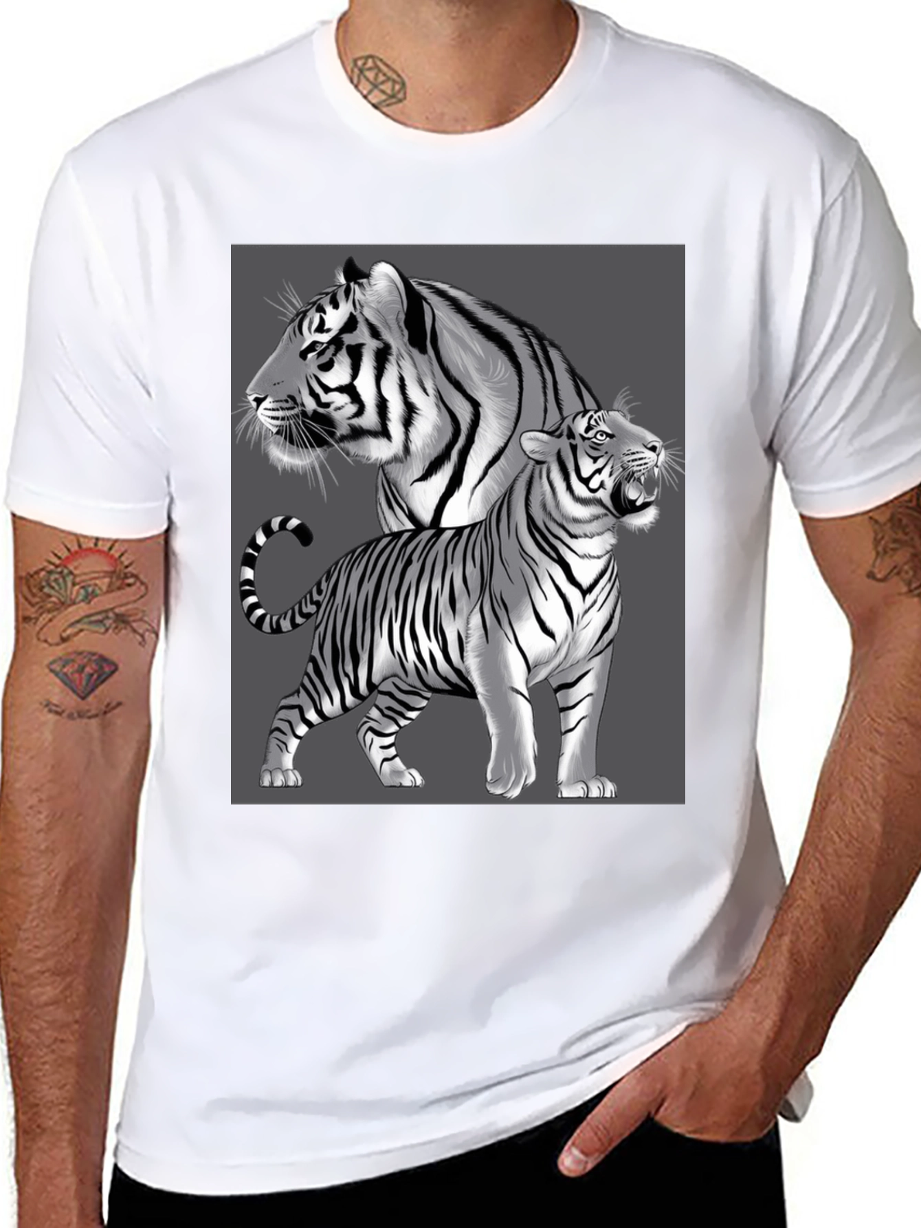 Tiger Graphic Tee - Black Crew Neck