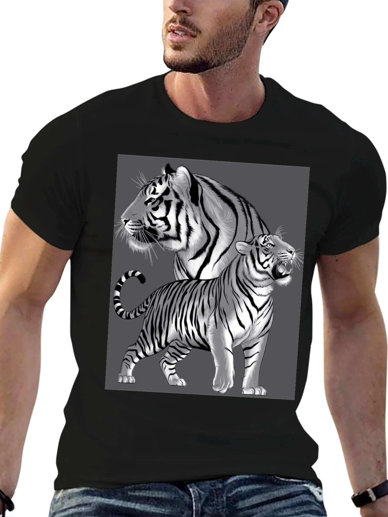 Tiger Graphic Tee - Black Crew Neck