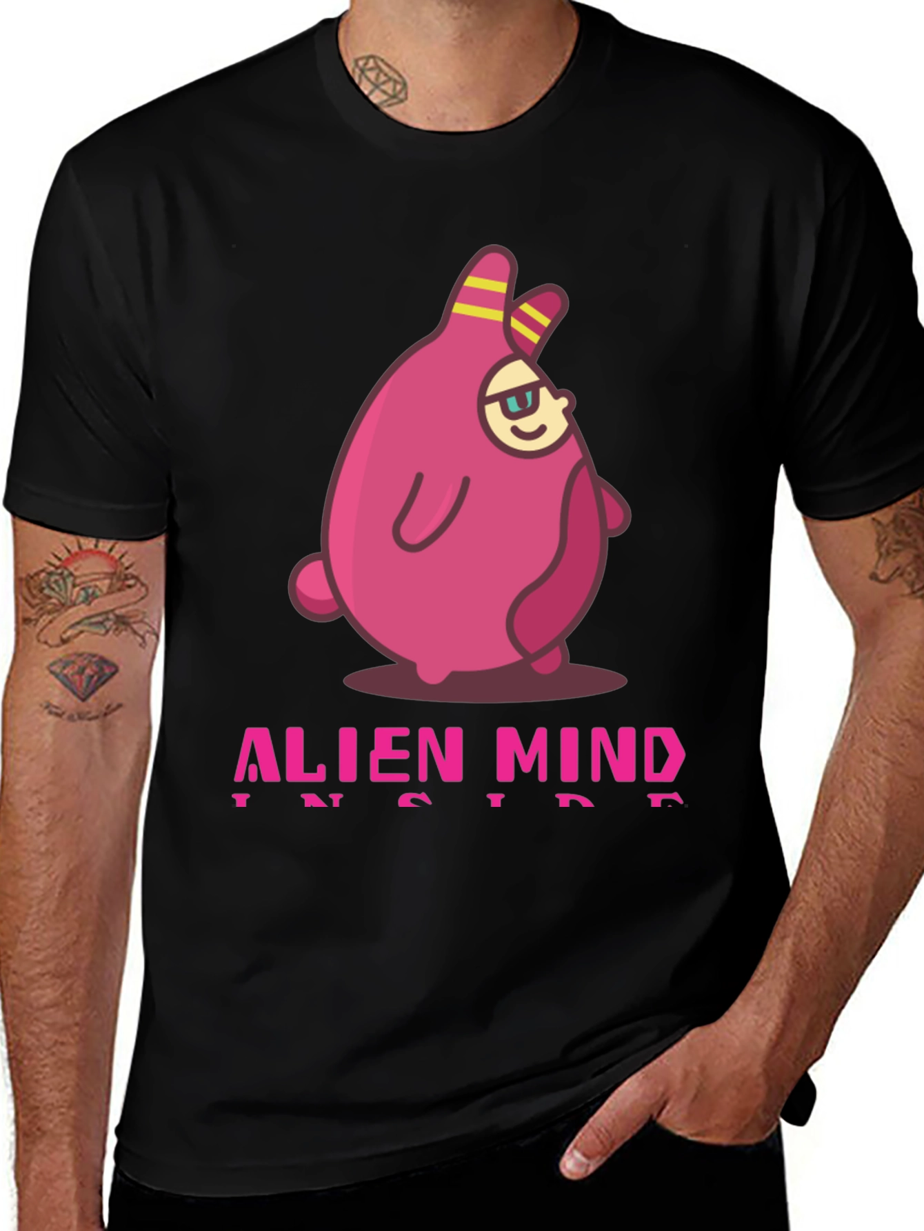 Alien Mind Inside Graphic Print Black T-Shirt