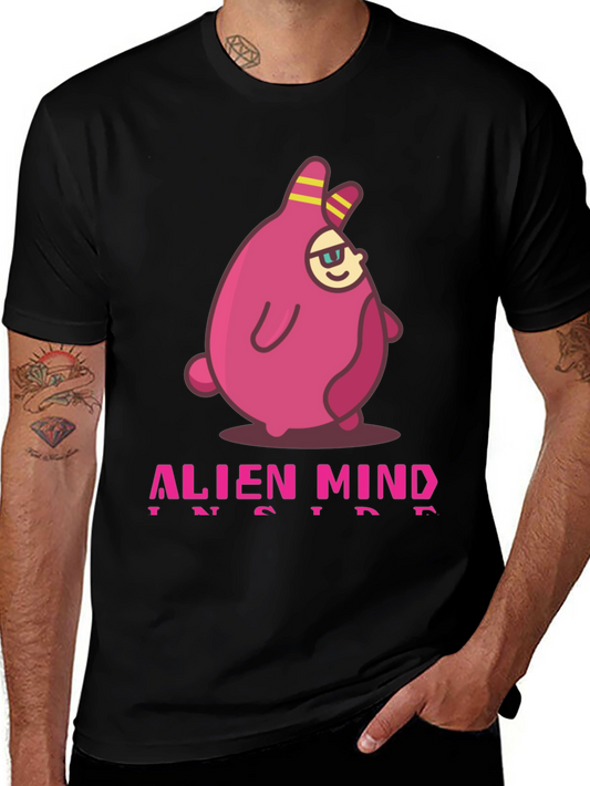 Alien Mind Inside Graphic Print Black T-Shirt