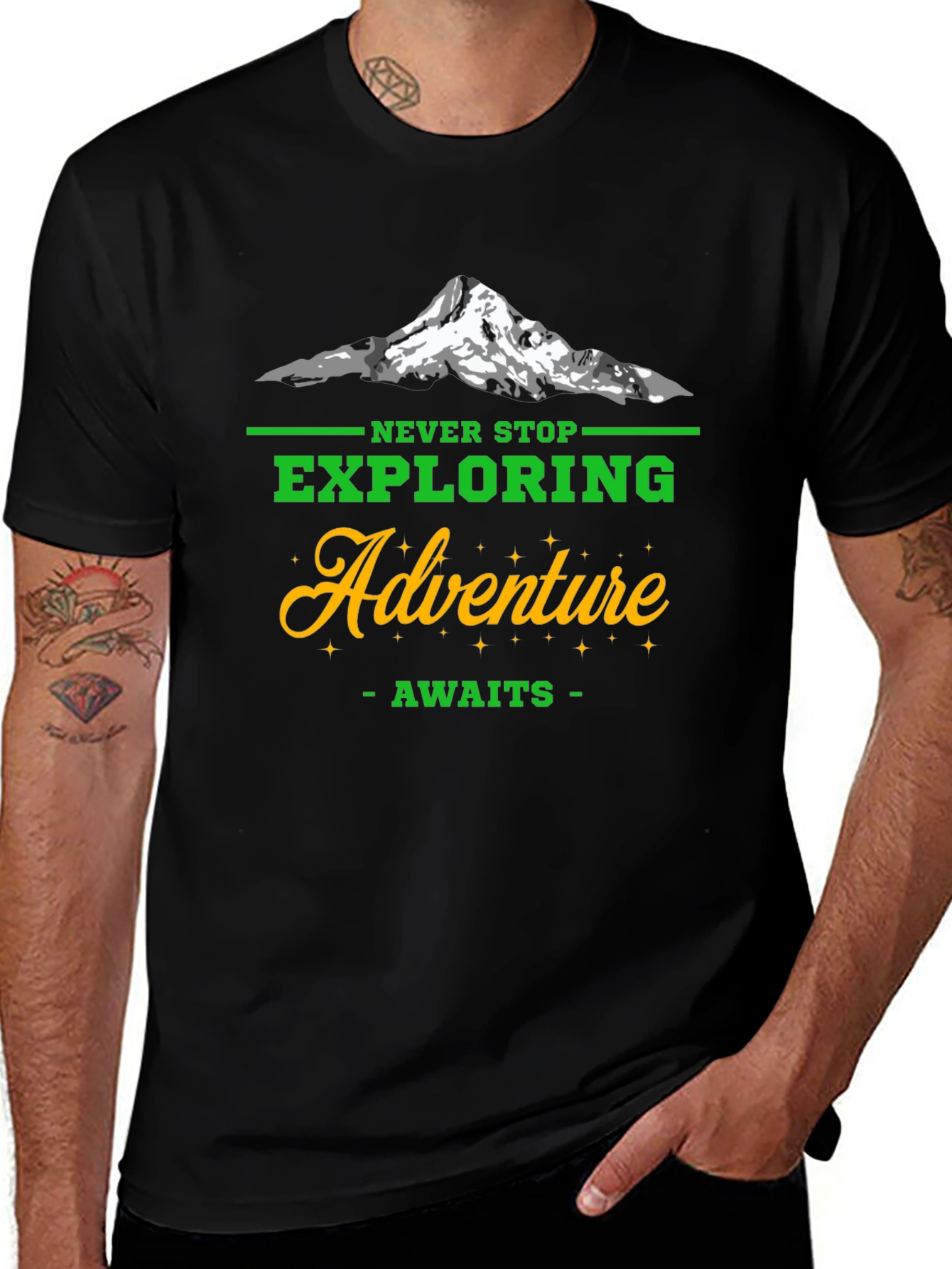Adventure Awaits Mens Black T-Shirt