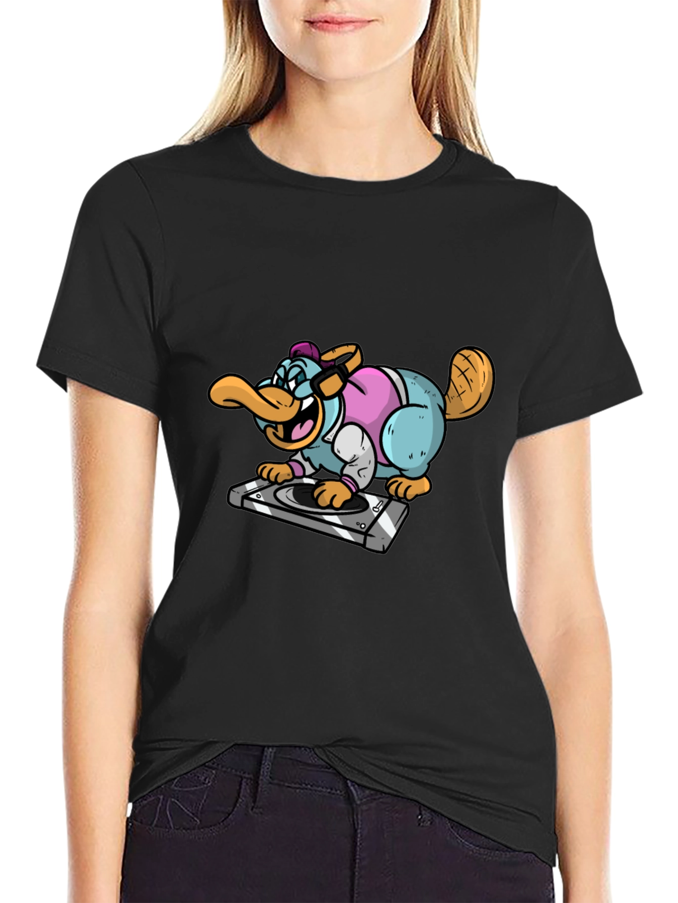 DJ Duck Beaver T-Shirt - Black Cotton Tee