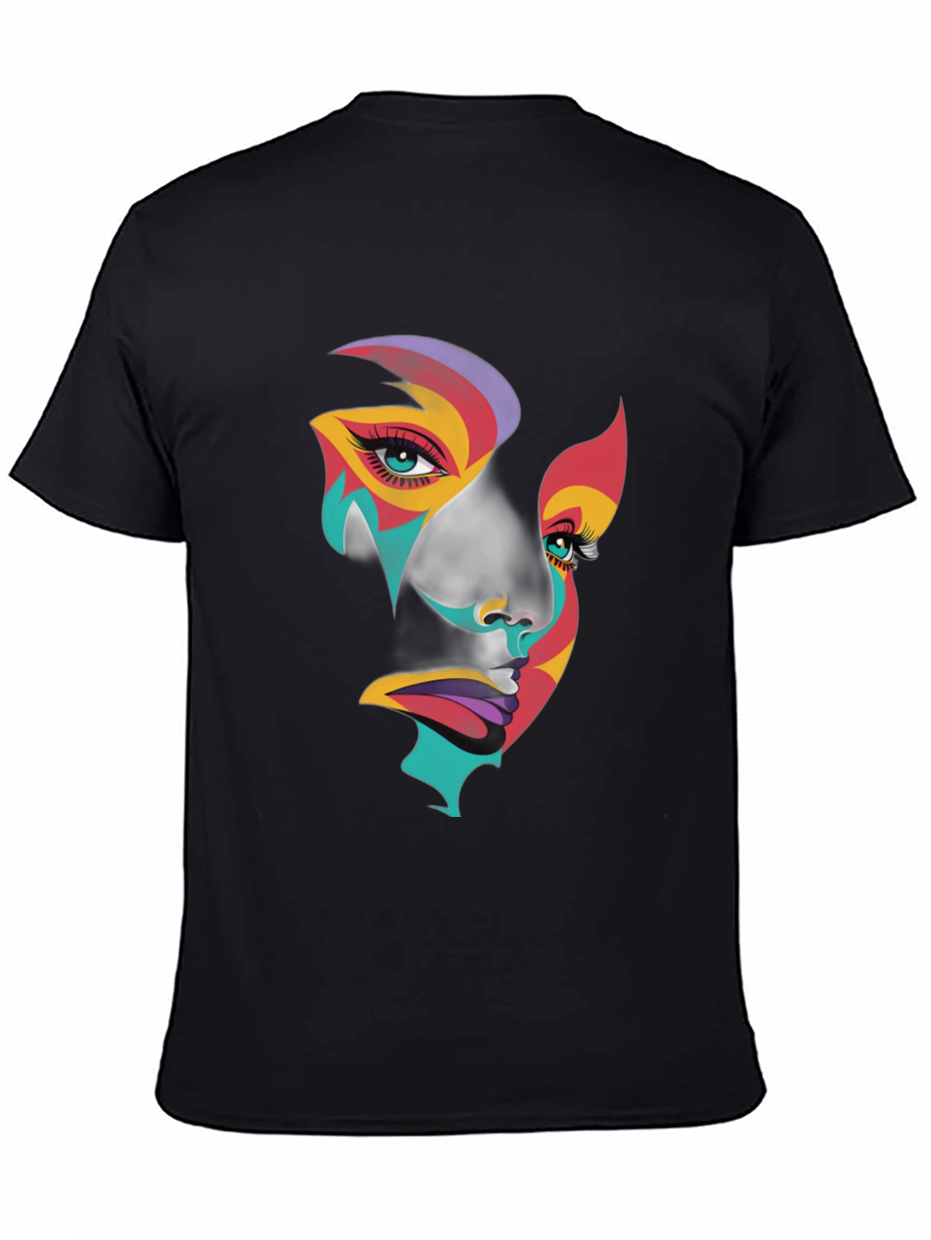 Abstract Face Graphic Tee - Artistic Black T-Shirt