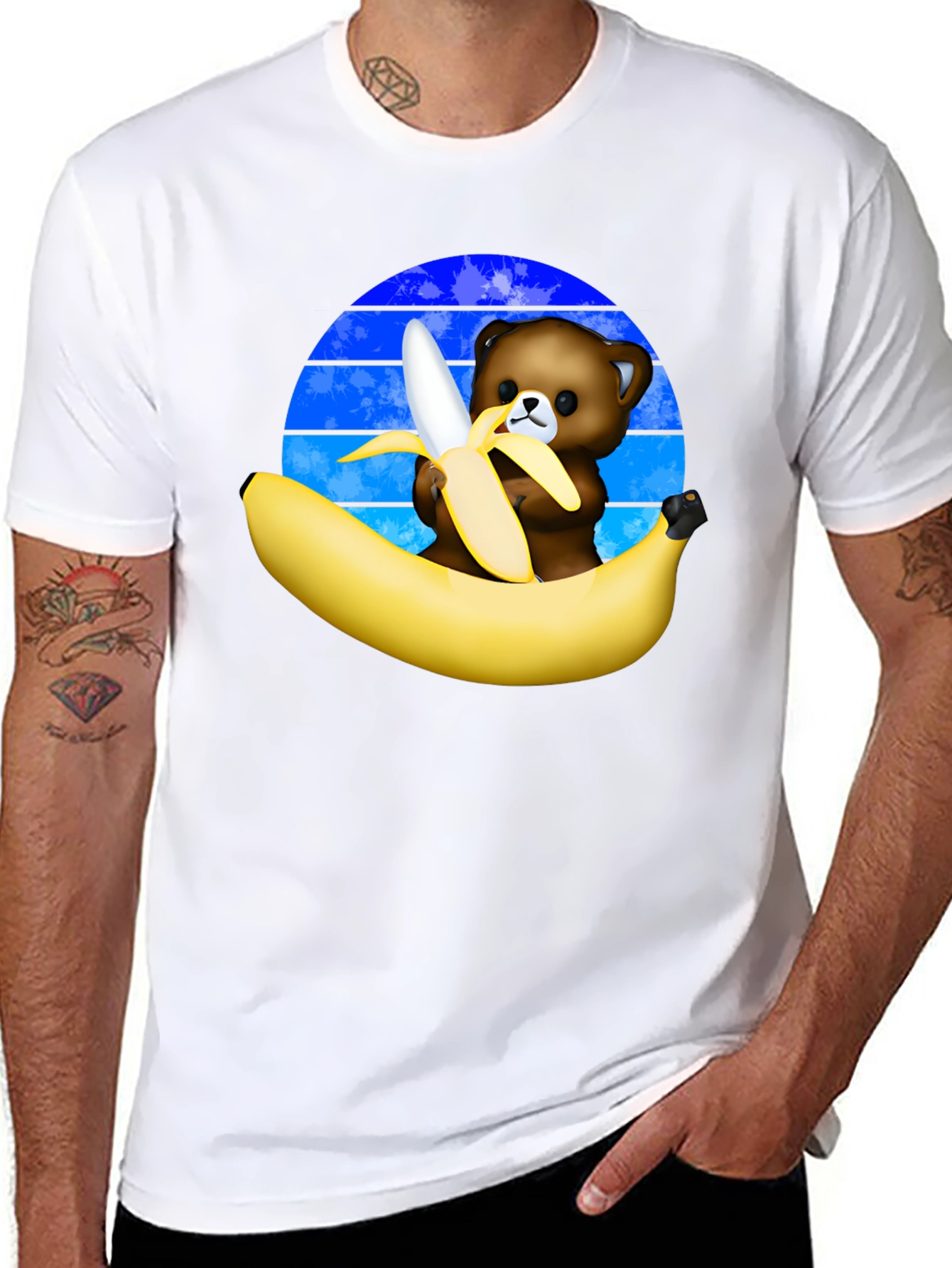 Funny Bear Eating Banana Graphic T-Shirt