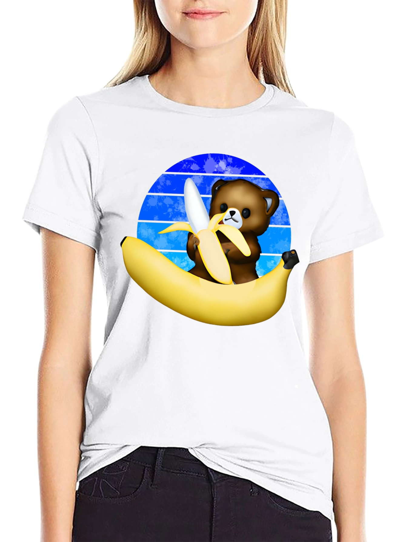 Funny Bear Eating Banana Graphic T-Shirt