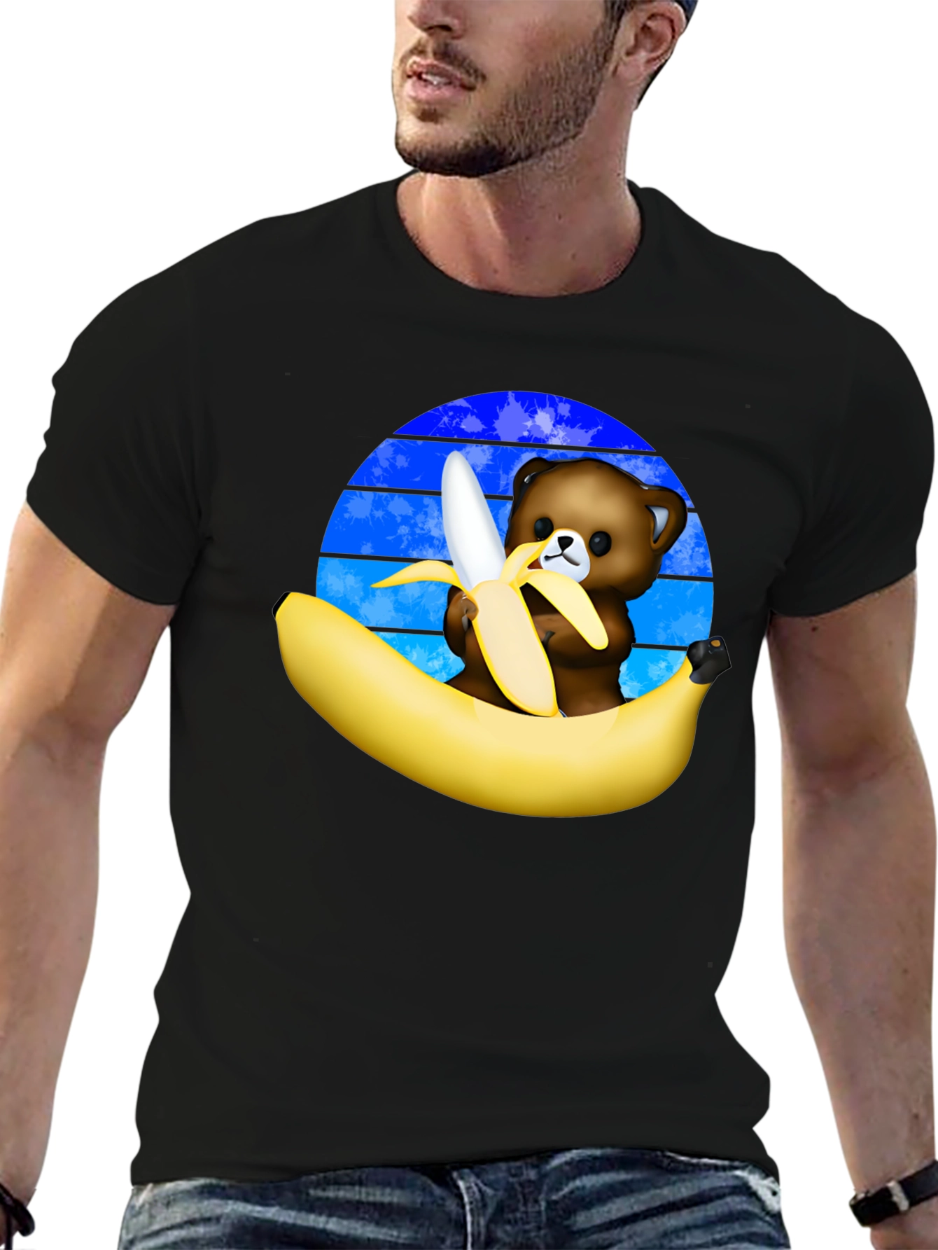 Funny Bear Eating Banana Graphic T-Shirt