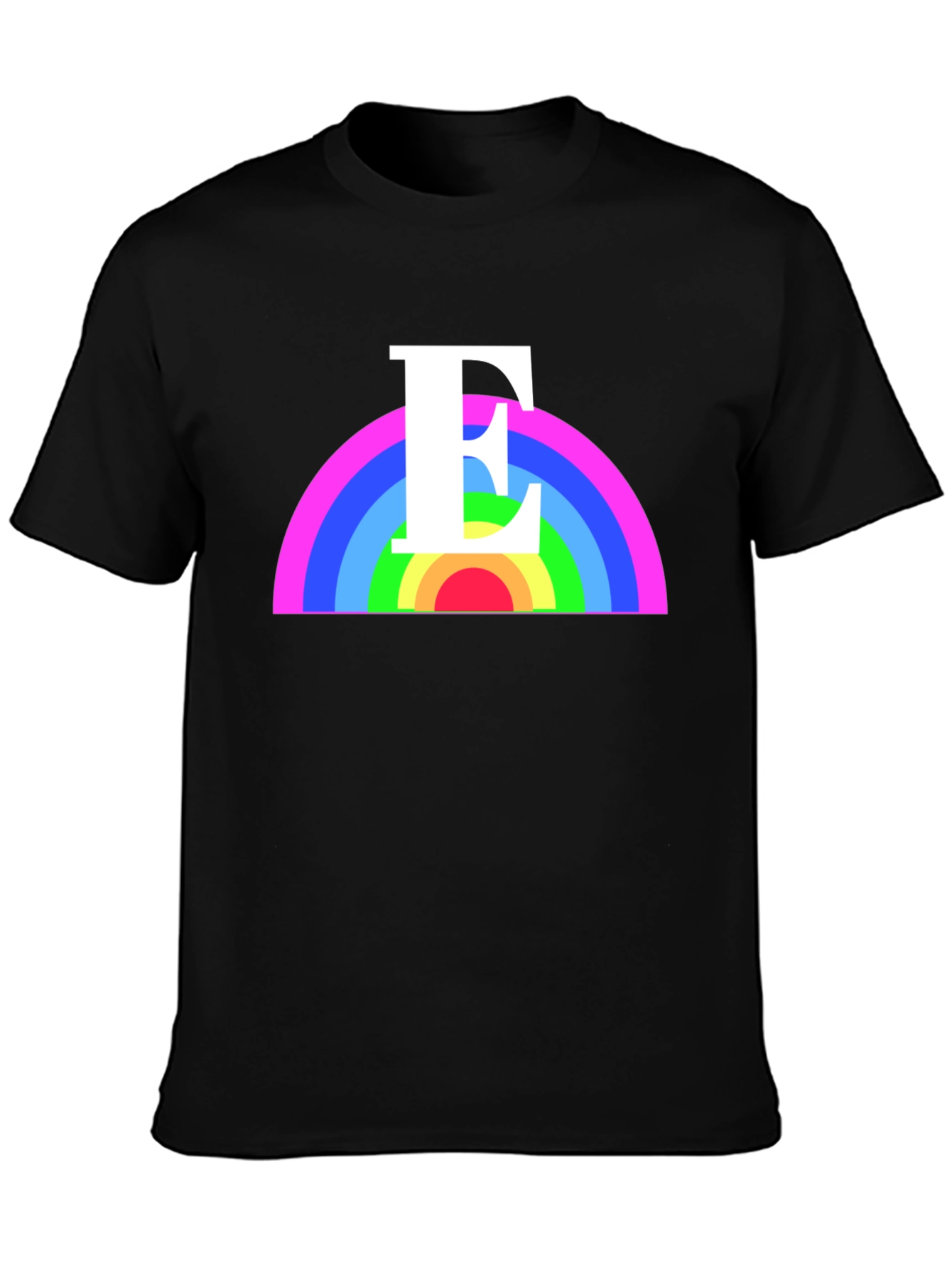 Rainbow Initial E T-Shirt - Black Graphic Tee