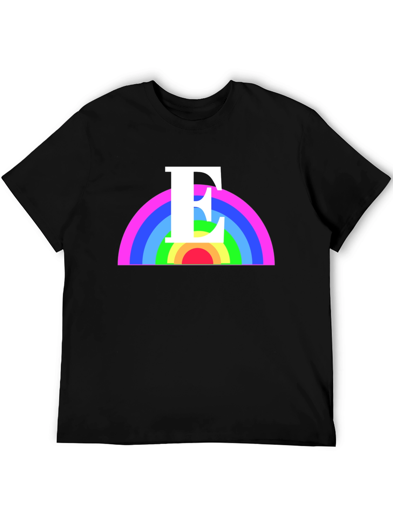 Rainbow Initial E T-Shirt - Black Graphic Tee