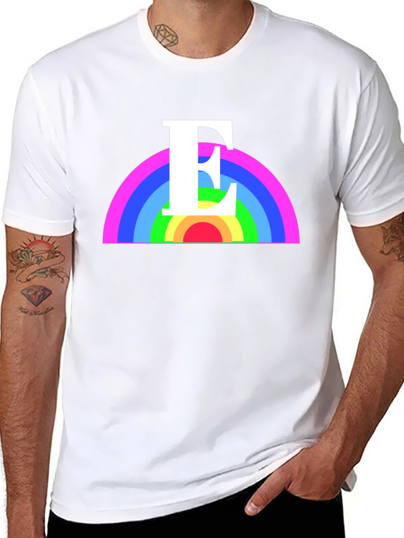 Rainbow Initial E T-Shirt - Black Graphic Tee
