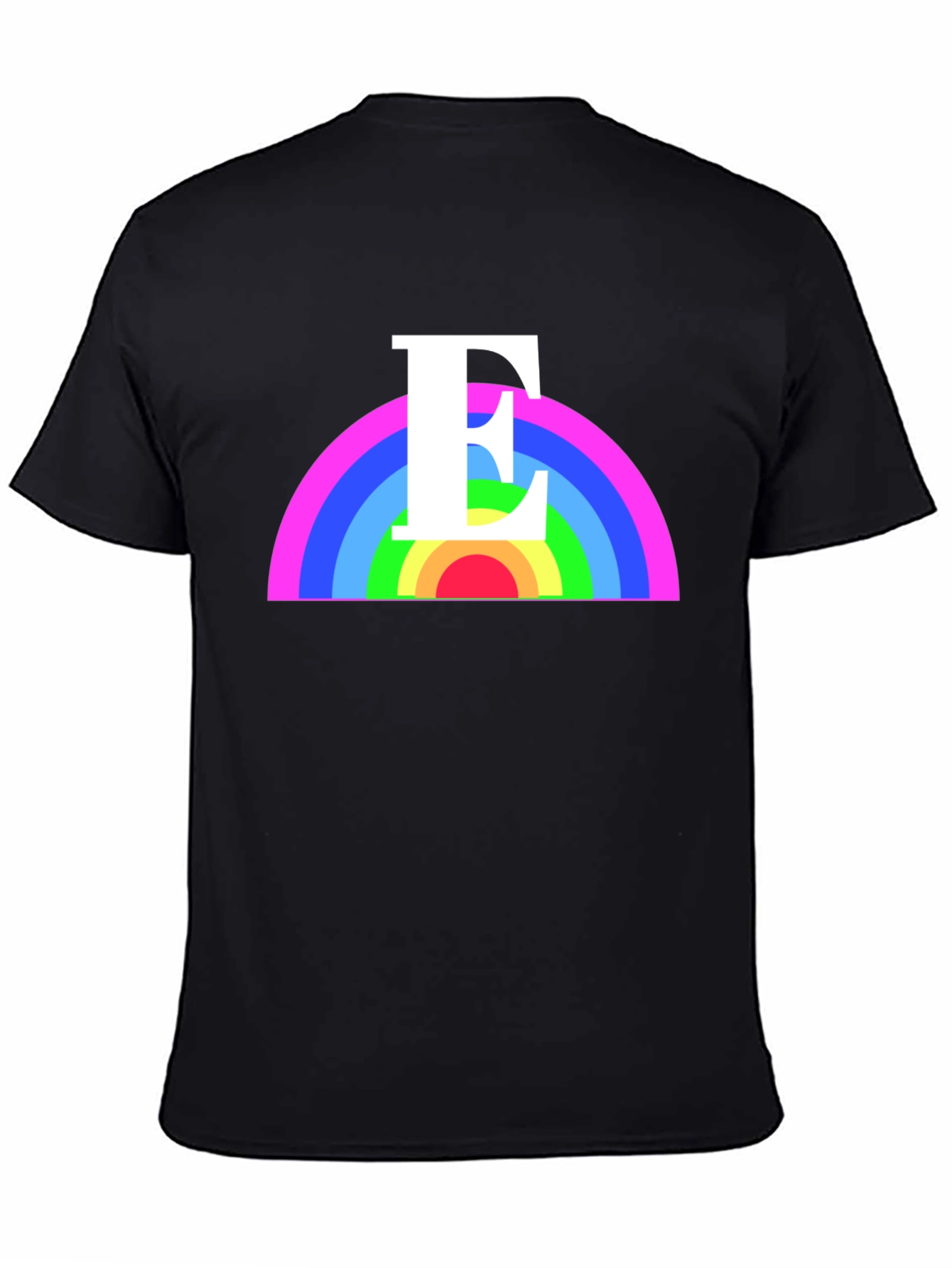Rainbow Initial E T-Shirt - Black Graphic Tee