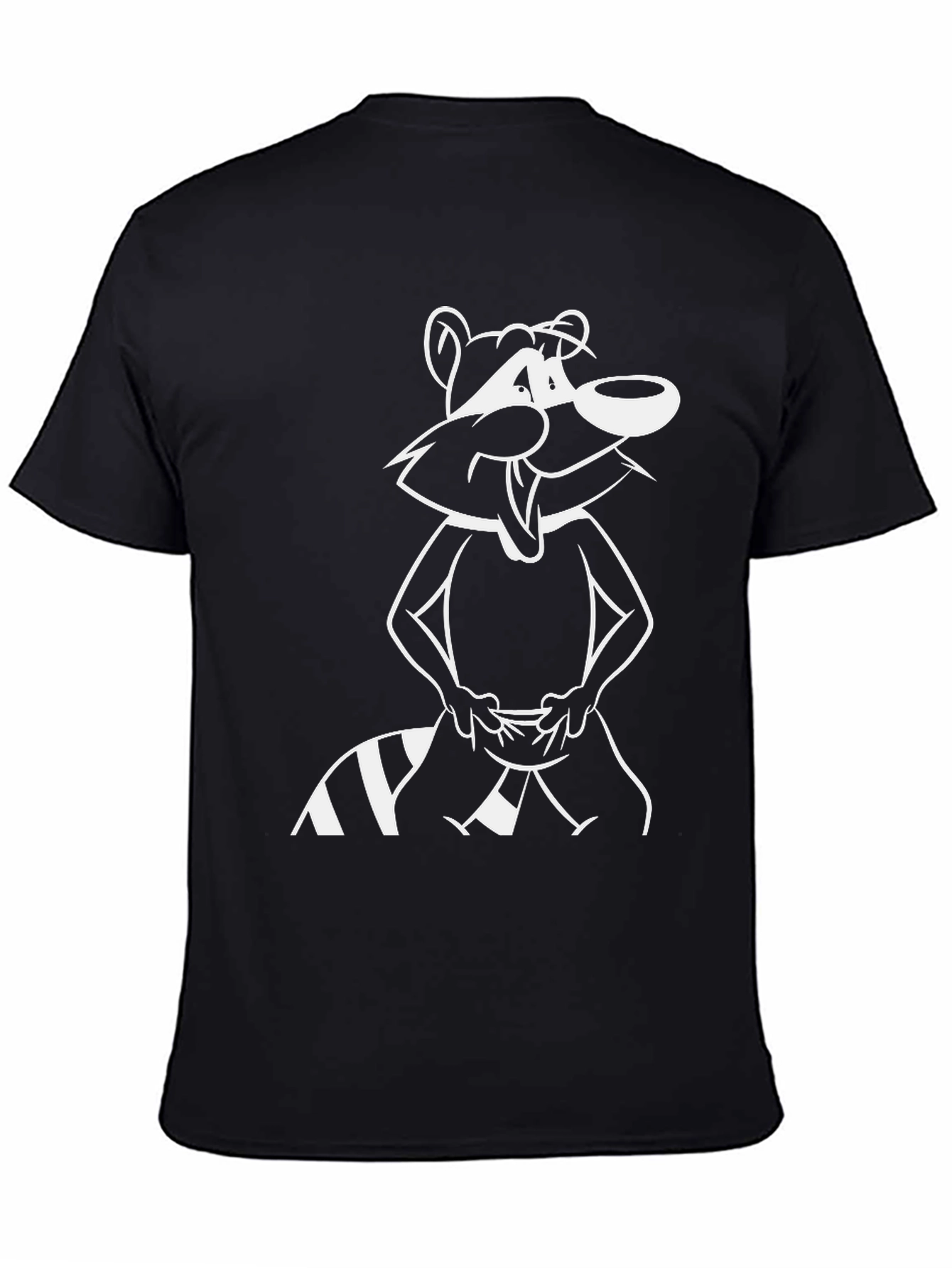 Cartoon Raccoon Graphic Tee - Black