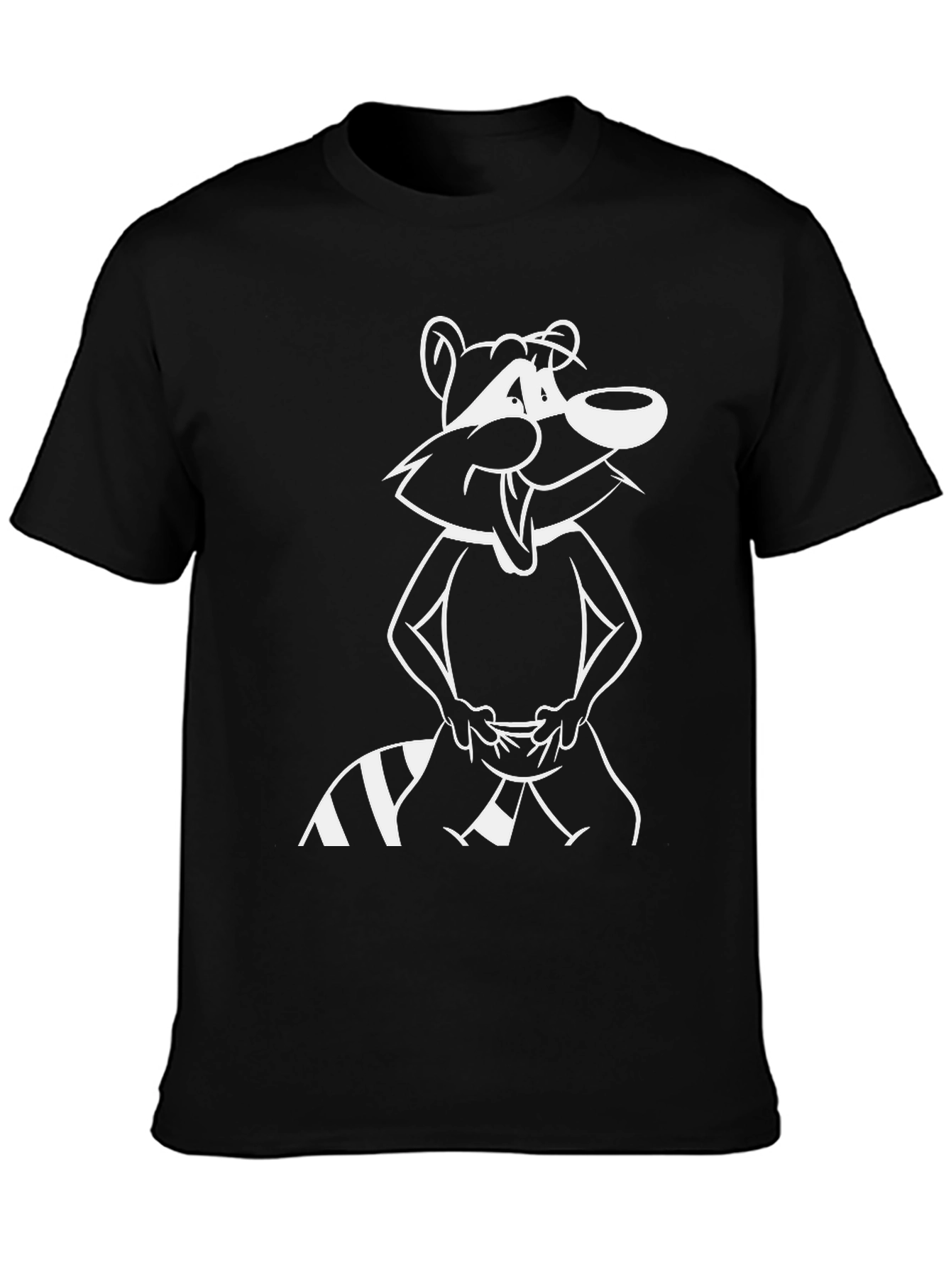Cartoon Raccoon Graphic Tee - Black
