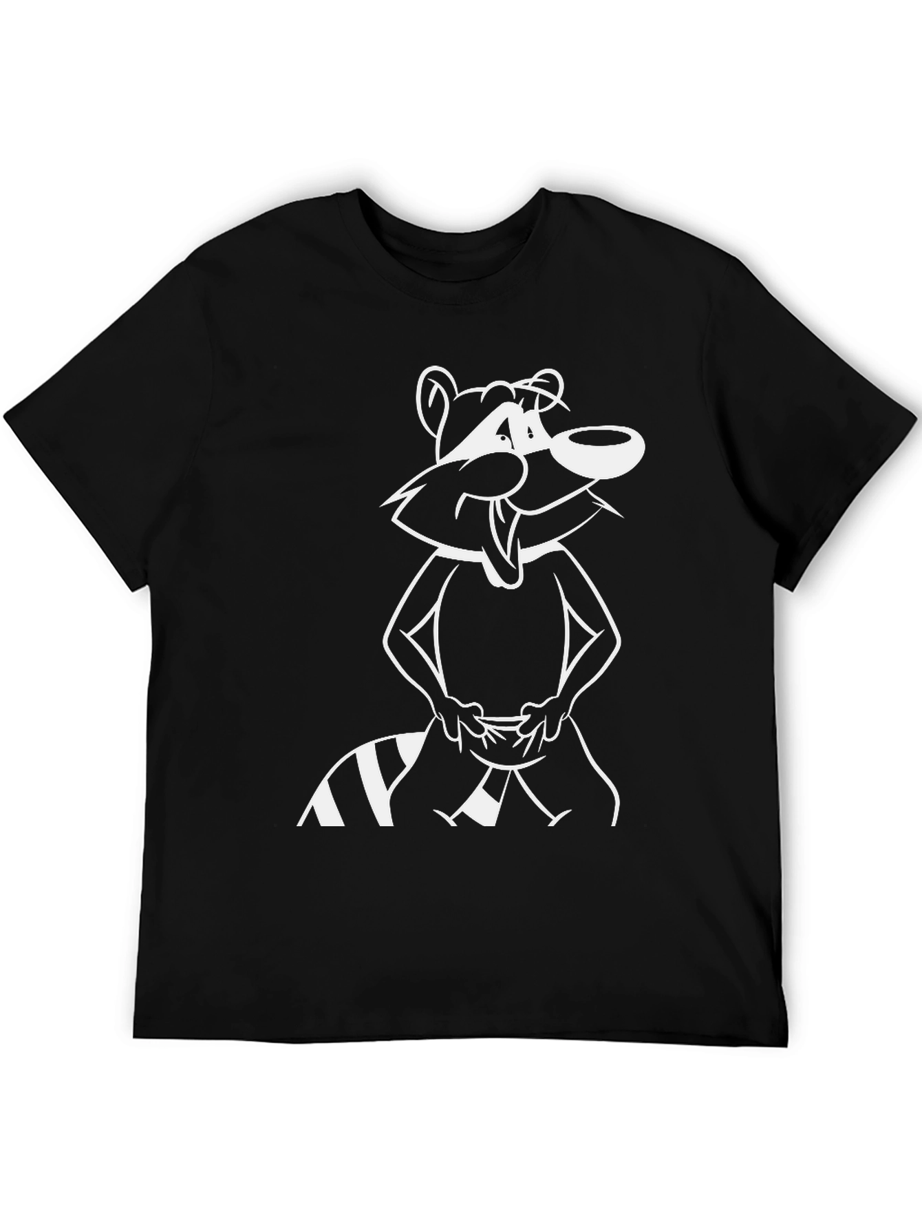 Cartoon Raccoon Graphic Tee - Black