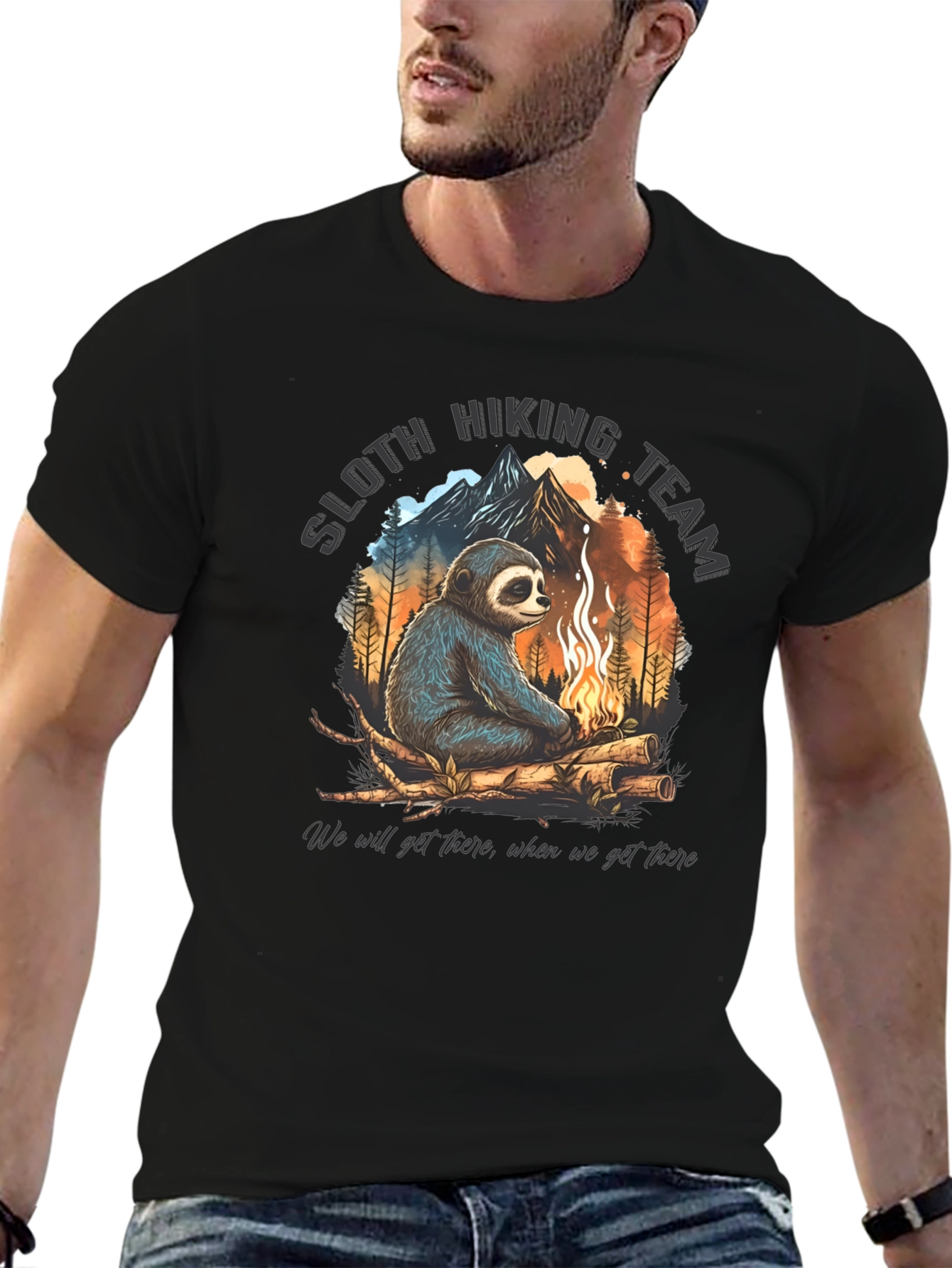 Sloth Hiking Team Black Graphic Tee