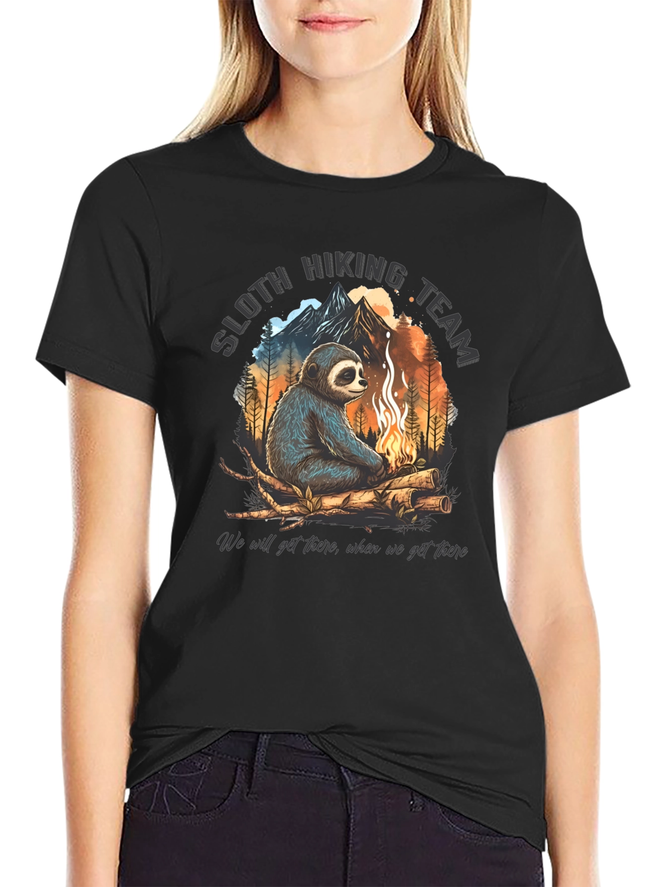 Sloth Hiking Team Black Graphic Tee