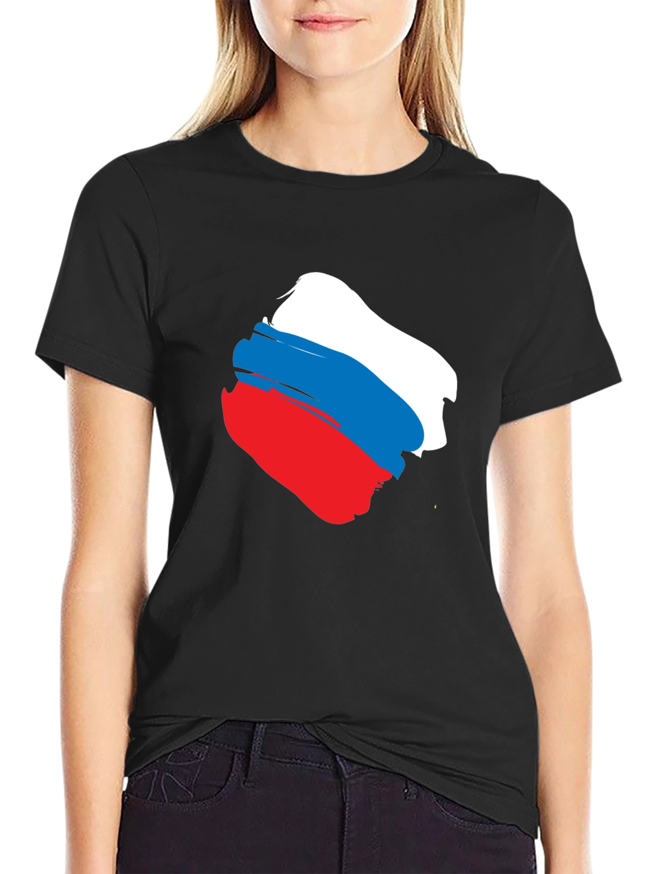 Russian Flag Brushstroke Graphic Tee - Black