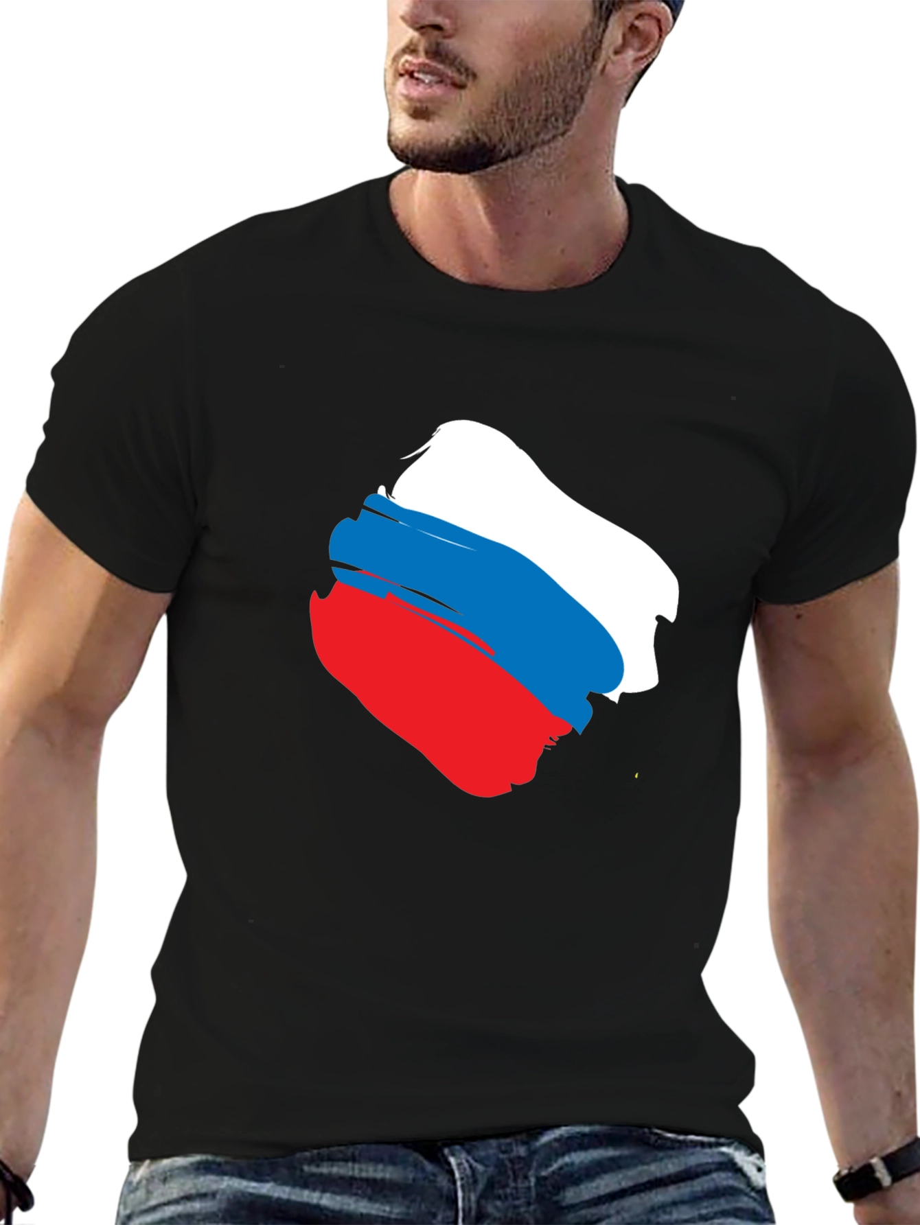 Russian Flag Brushstroke Graphic Tee - Black