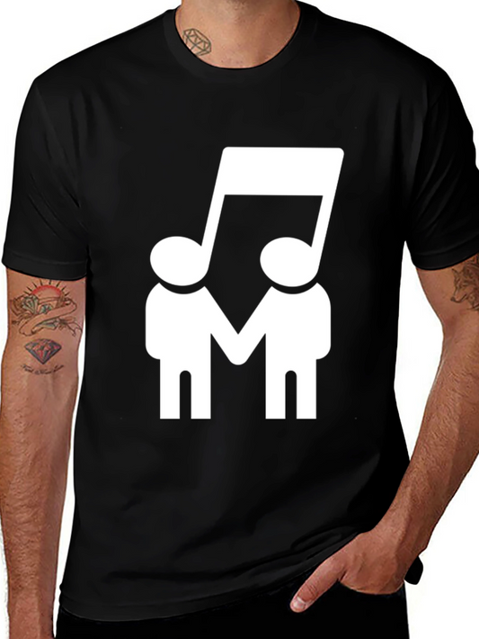 Music Note People Graphic Tee - Black Cotton Casual Shirt