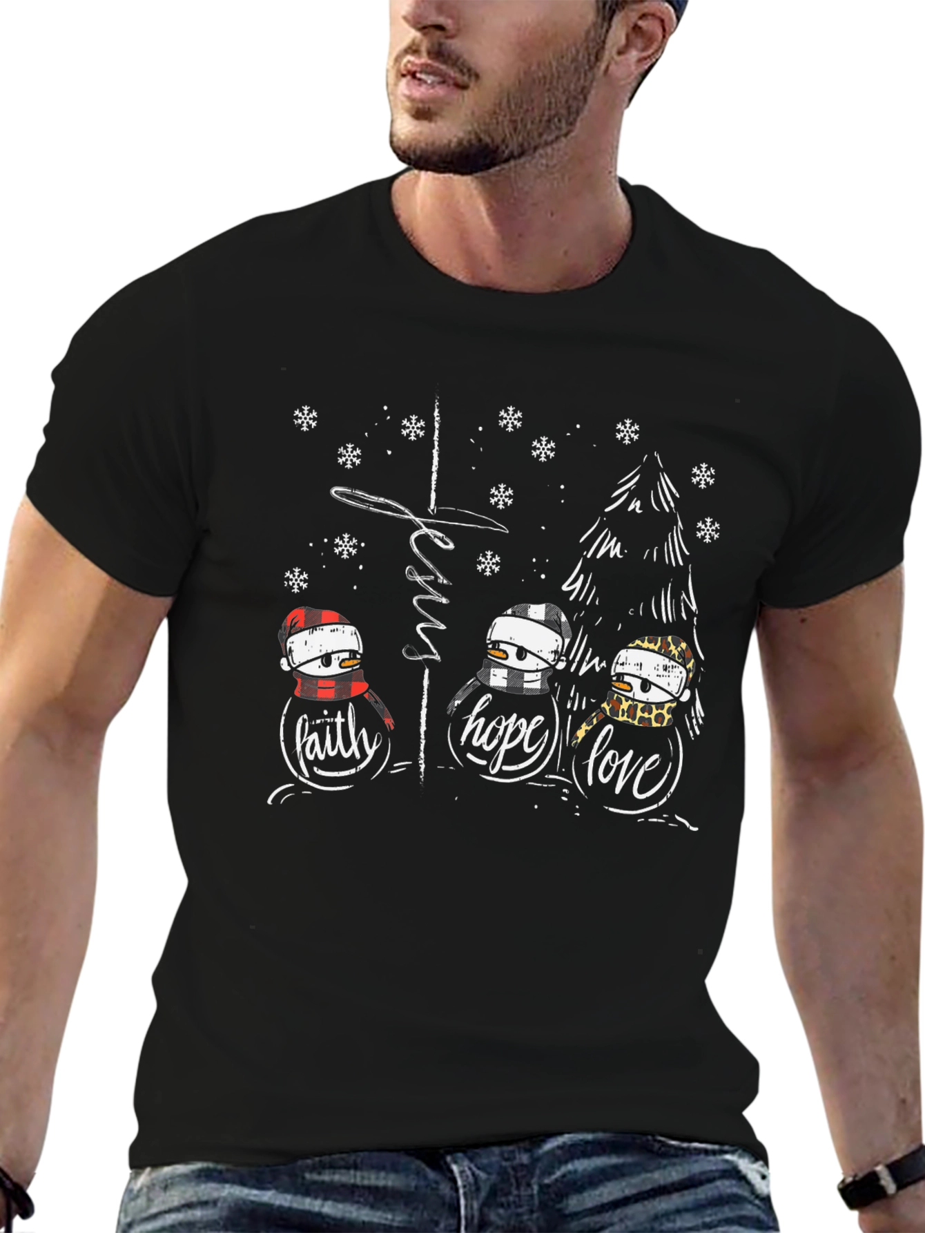 Faith Hope Love Jesus Christmas Graphic T-Shirt