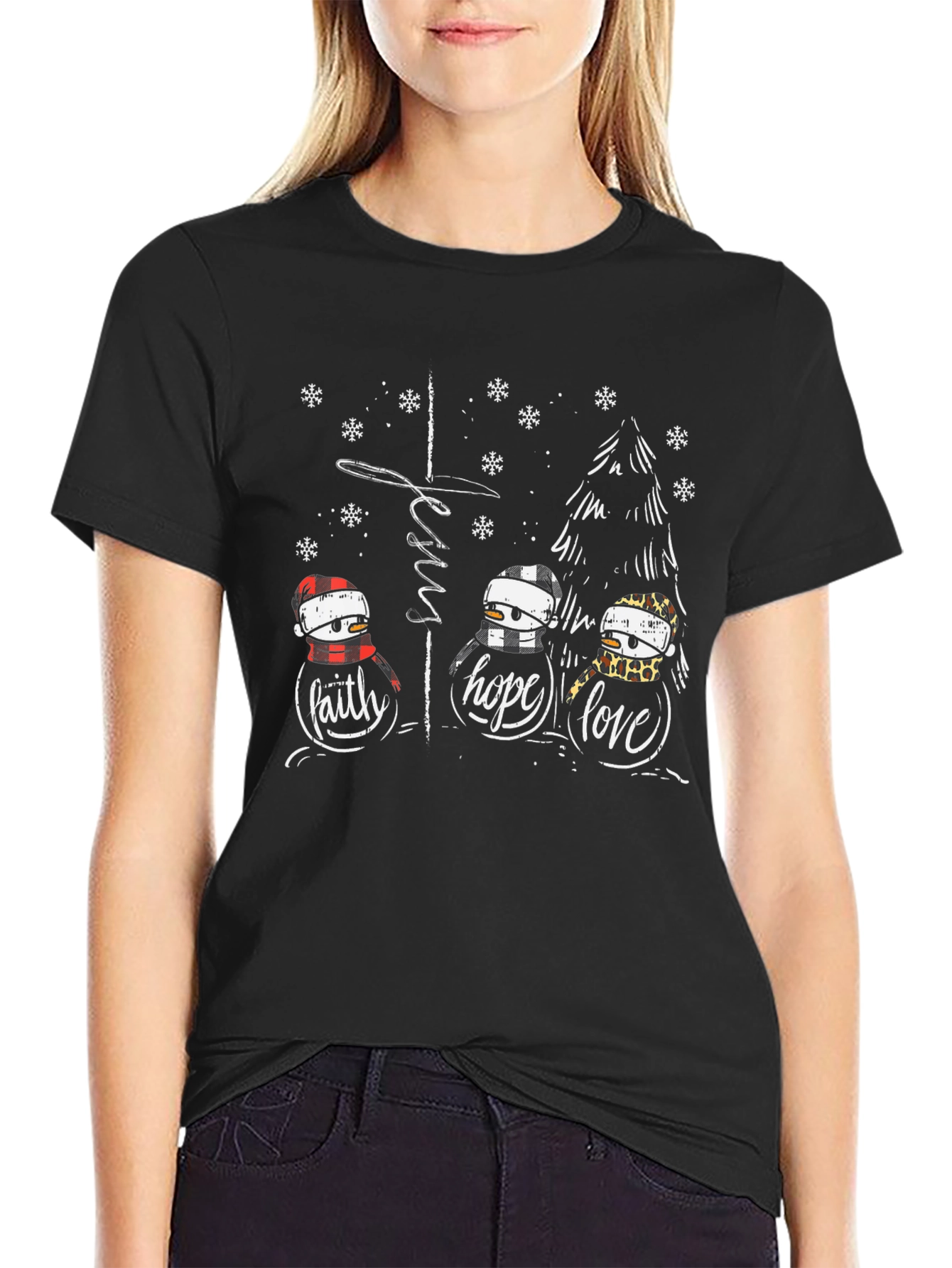 Faith Hope Love Jesus Christmas Graphic T-Shirt