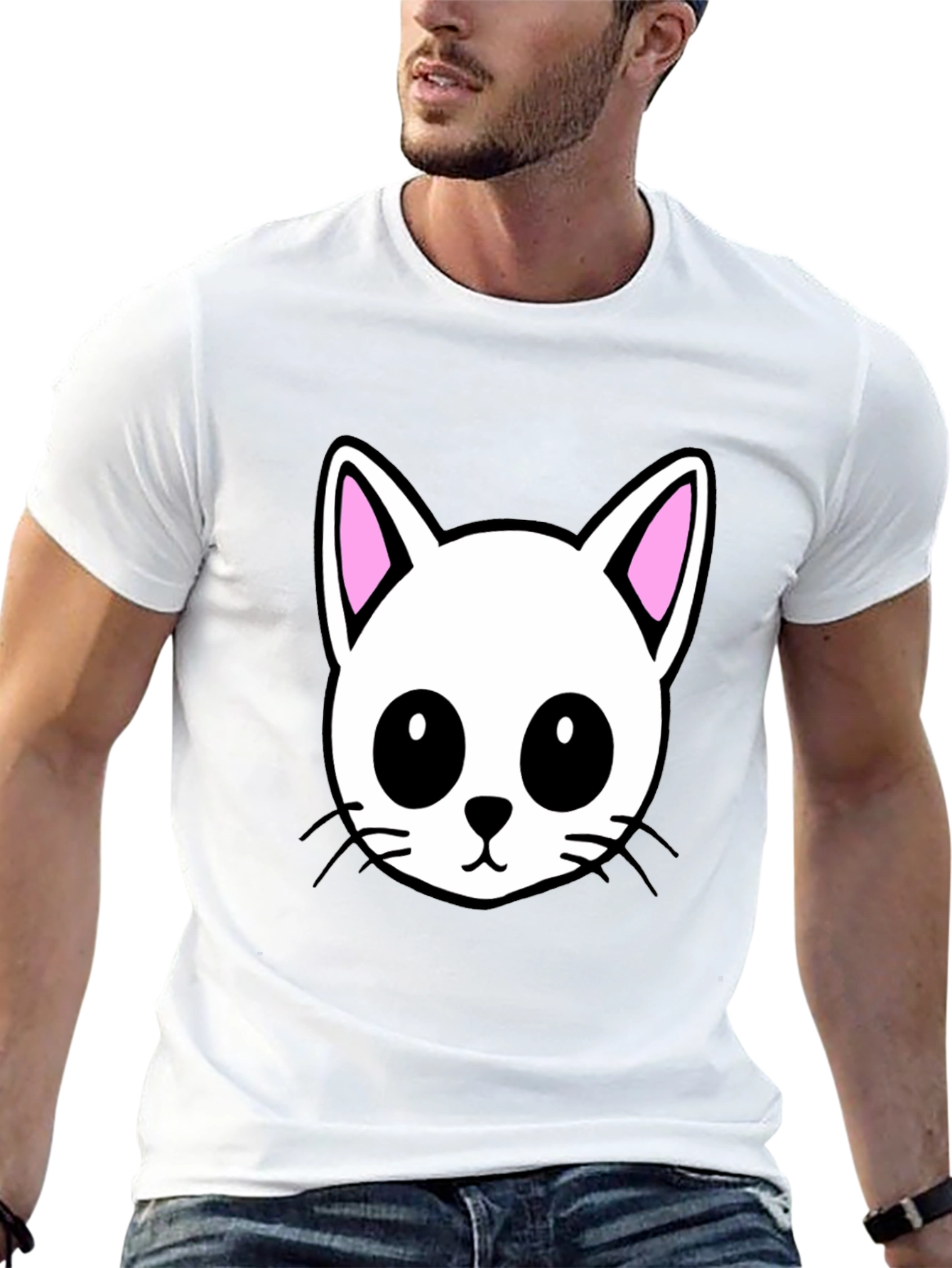 Cute Cartoon Cat Graphic Black T-Shirt