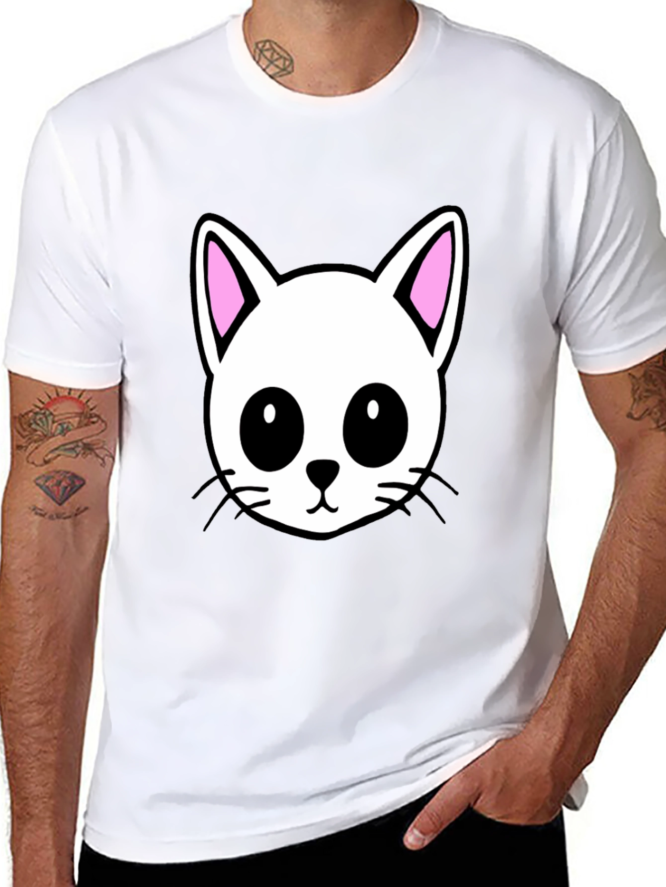 Cute Cartoon Cat Graphic Black T-Shirt