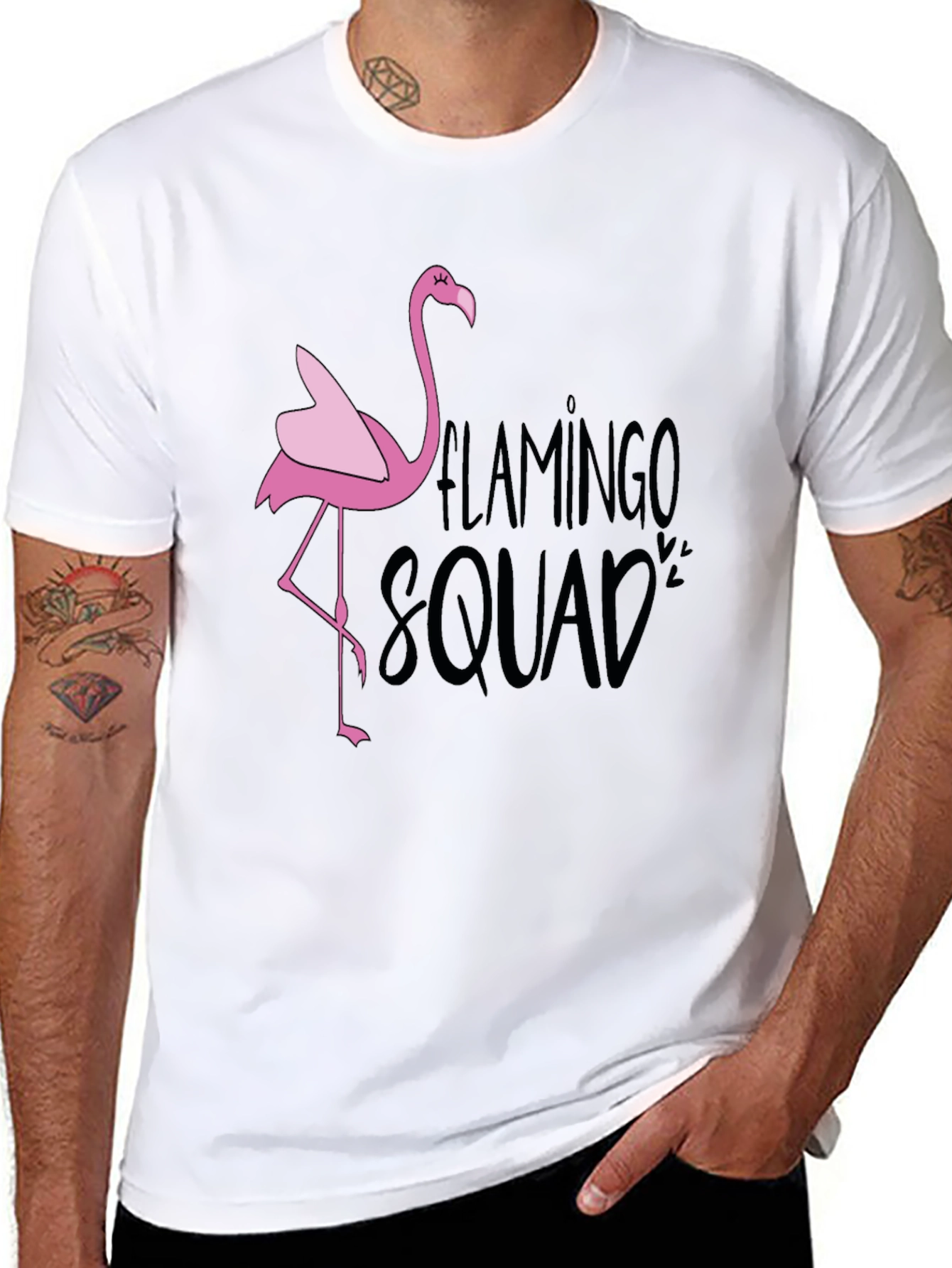 Flamingo Squad Graphic T-Shirt - Black Casual Tee