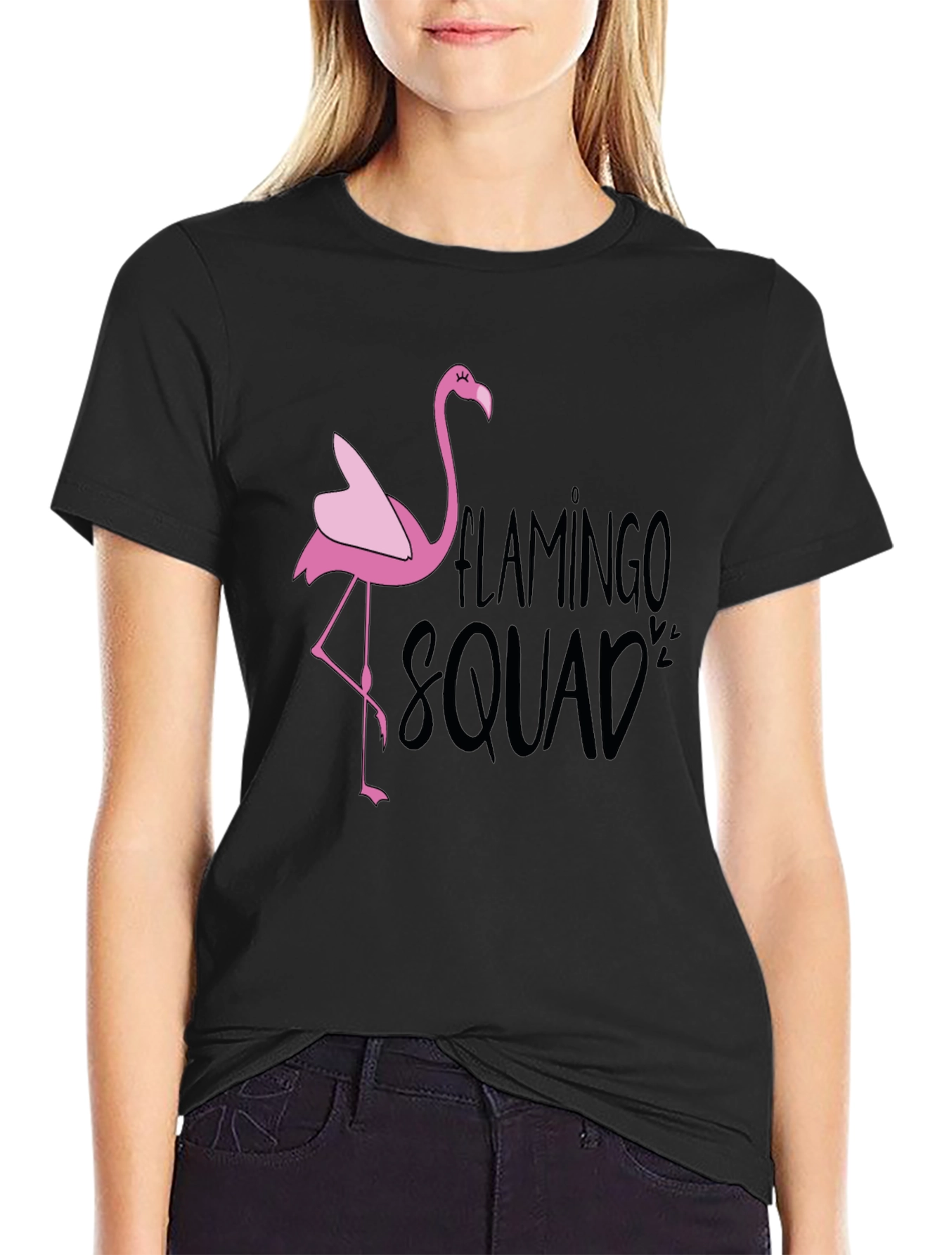 Flamingo Squad Graphic T-Shirt - Black Casual Tee