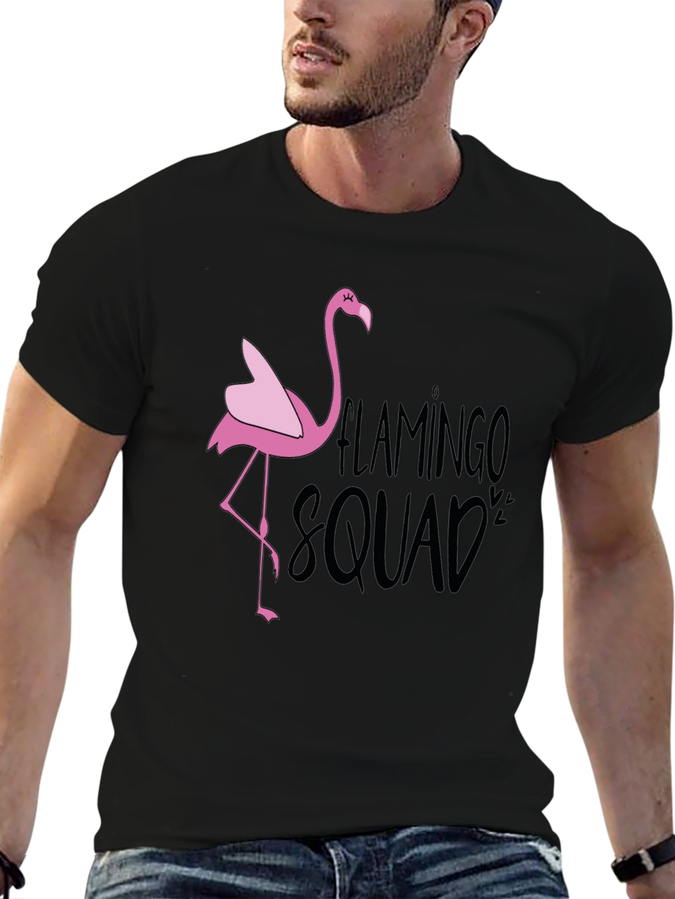 Flamingo Squad Graphic T-Shirt - Black Casual Tee