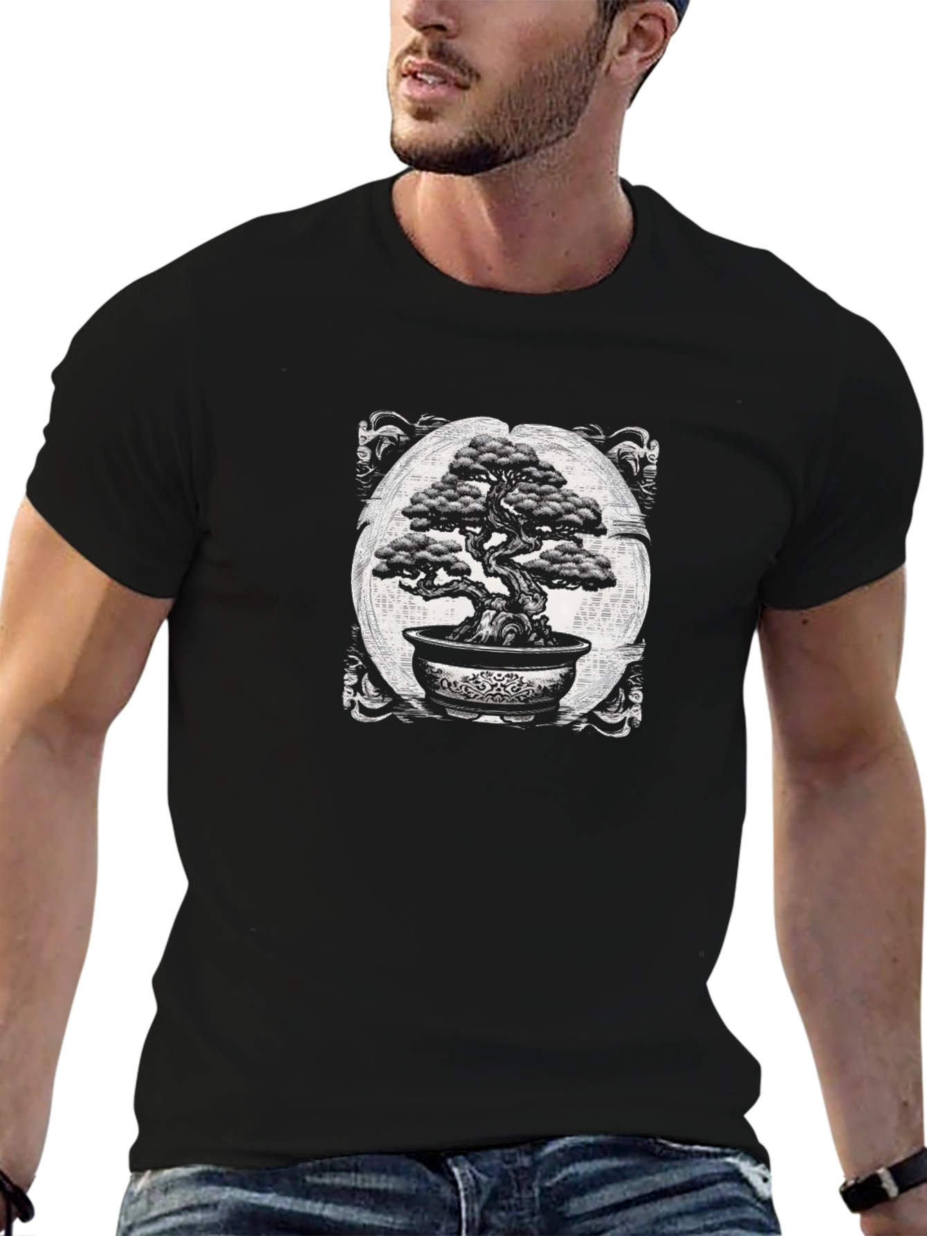 Bonsai Tree Graphic Tee - Black Cotton T-Shirt