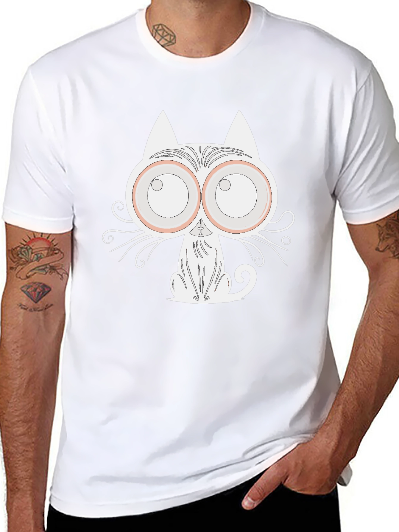 Mens Graphic Tee - Cartoon Cat Design