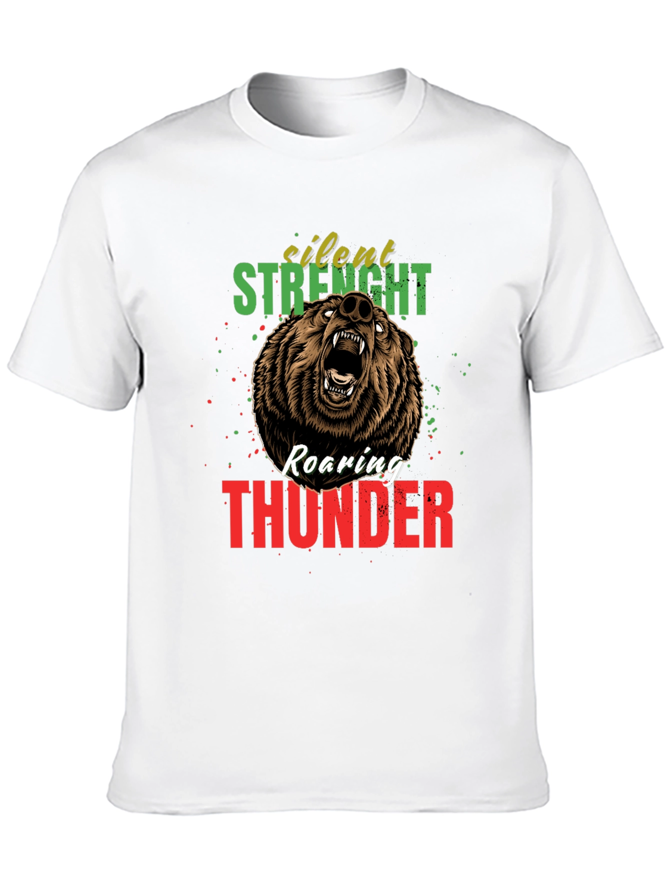 Silent Strength Roaring Thunder Bear Graphic Tee