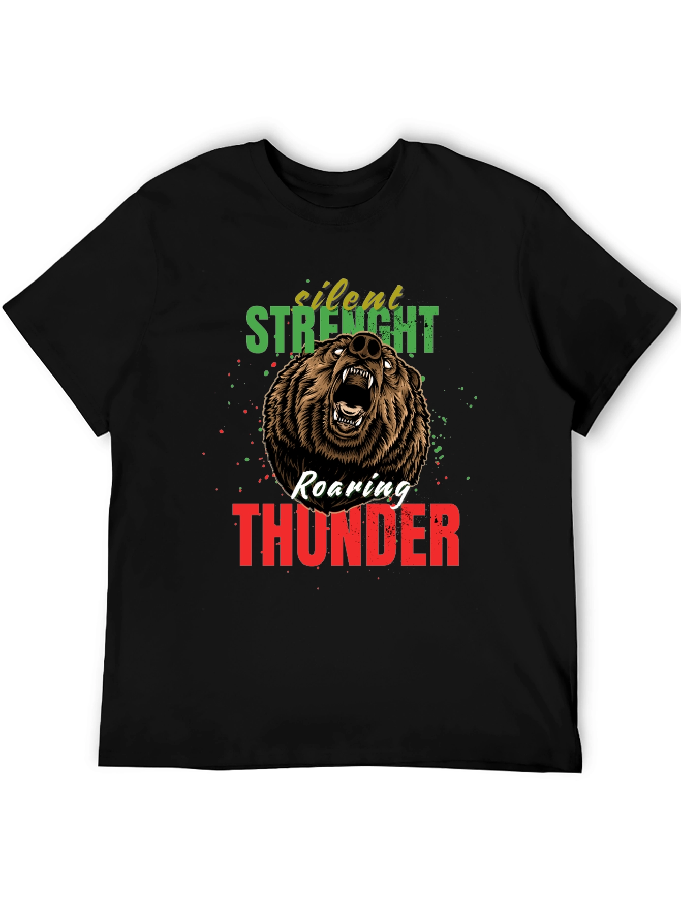 Silent Strength Roaring Thunder Bear Graphic Tee