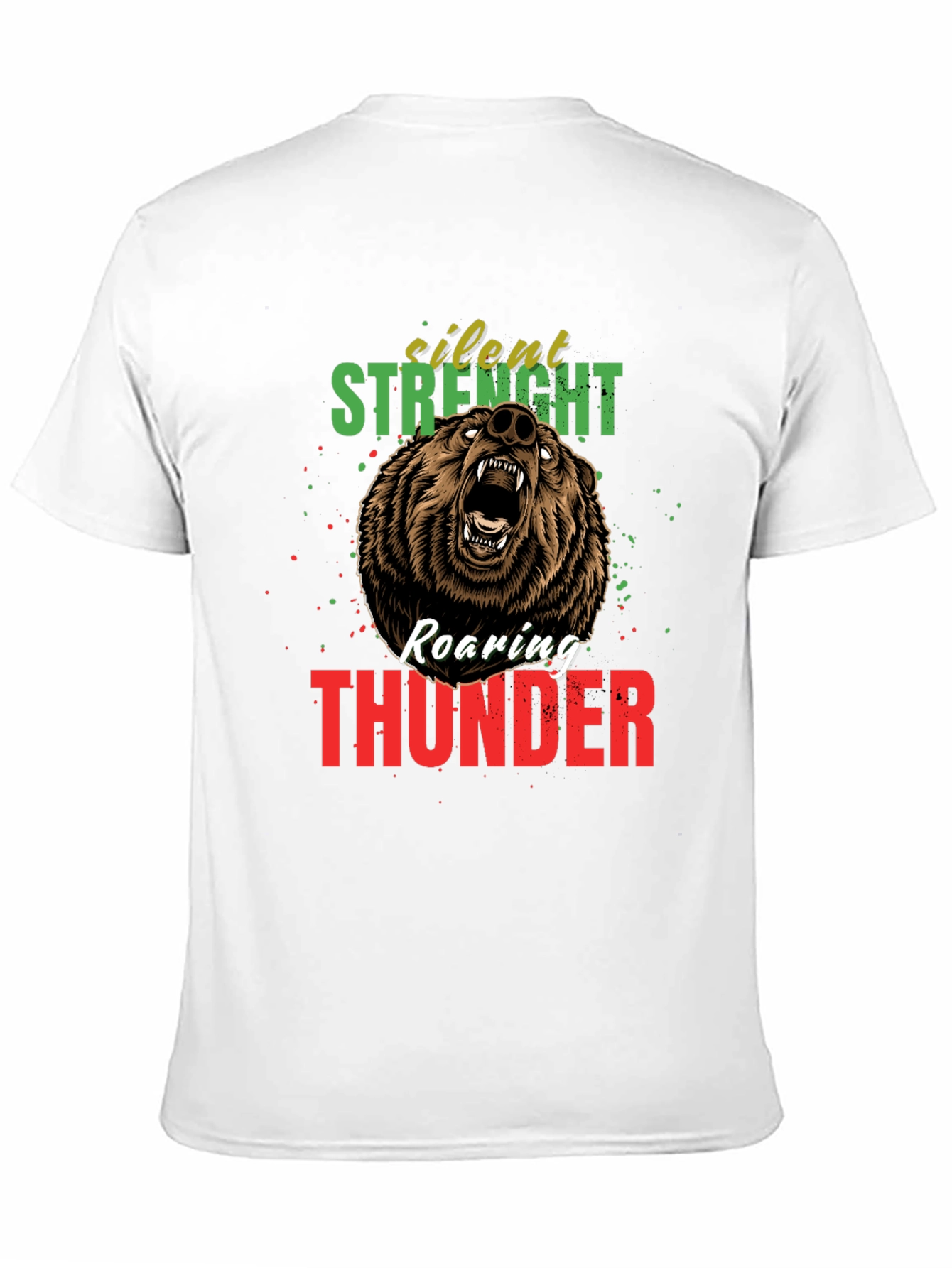 Silent Strength Roaring Thunder Bear Graphic Tee