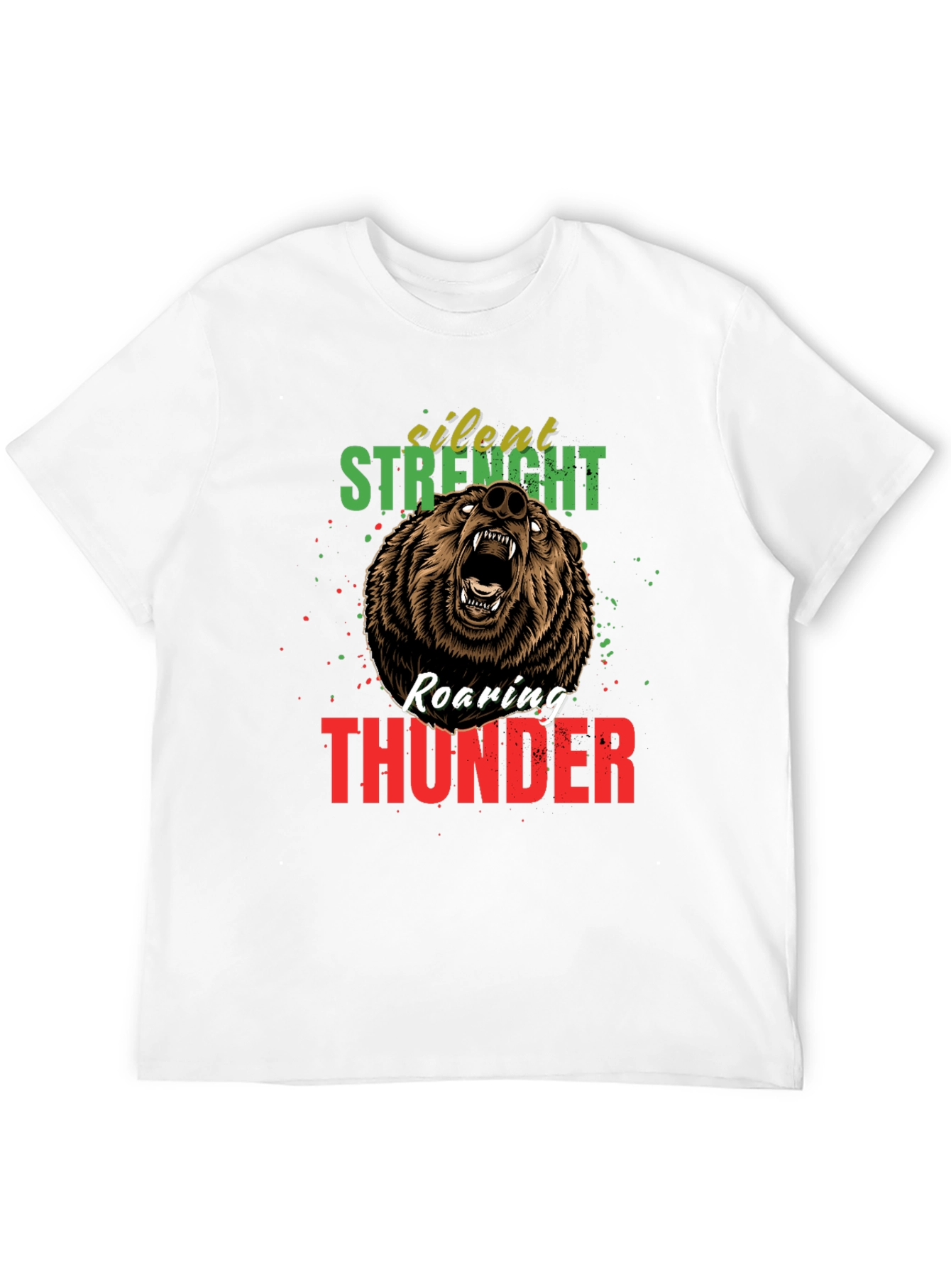 Silent Strength Roaring Thunder Bear Graphic Tee