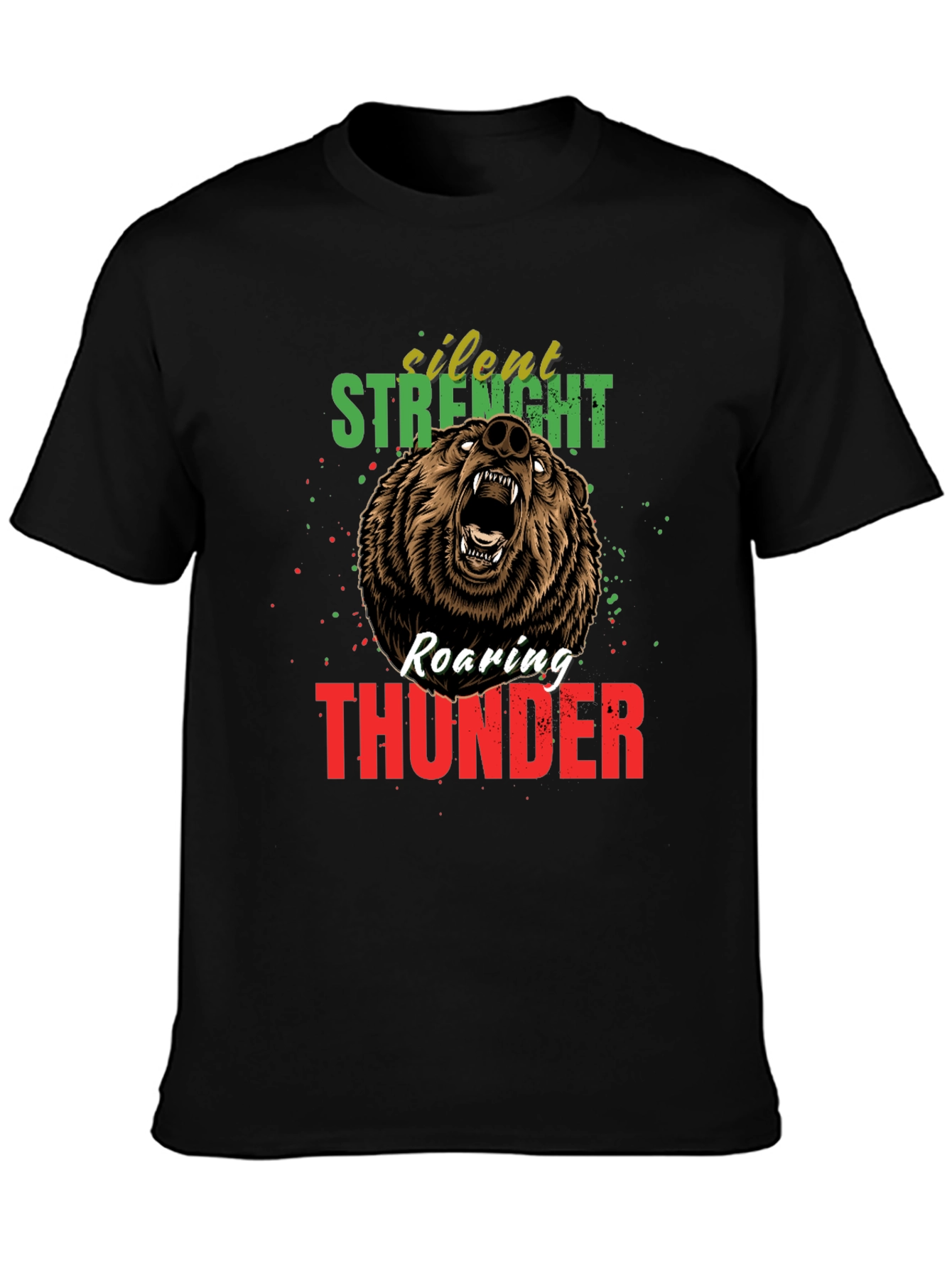 Silent Strength Roaring Thunder Bear Graphic Tee