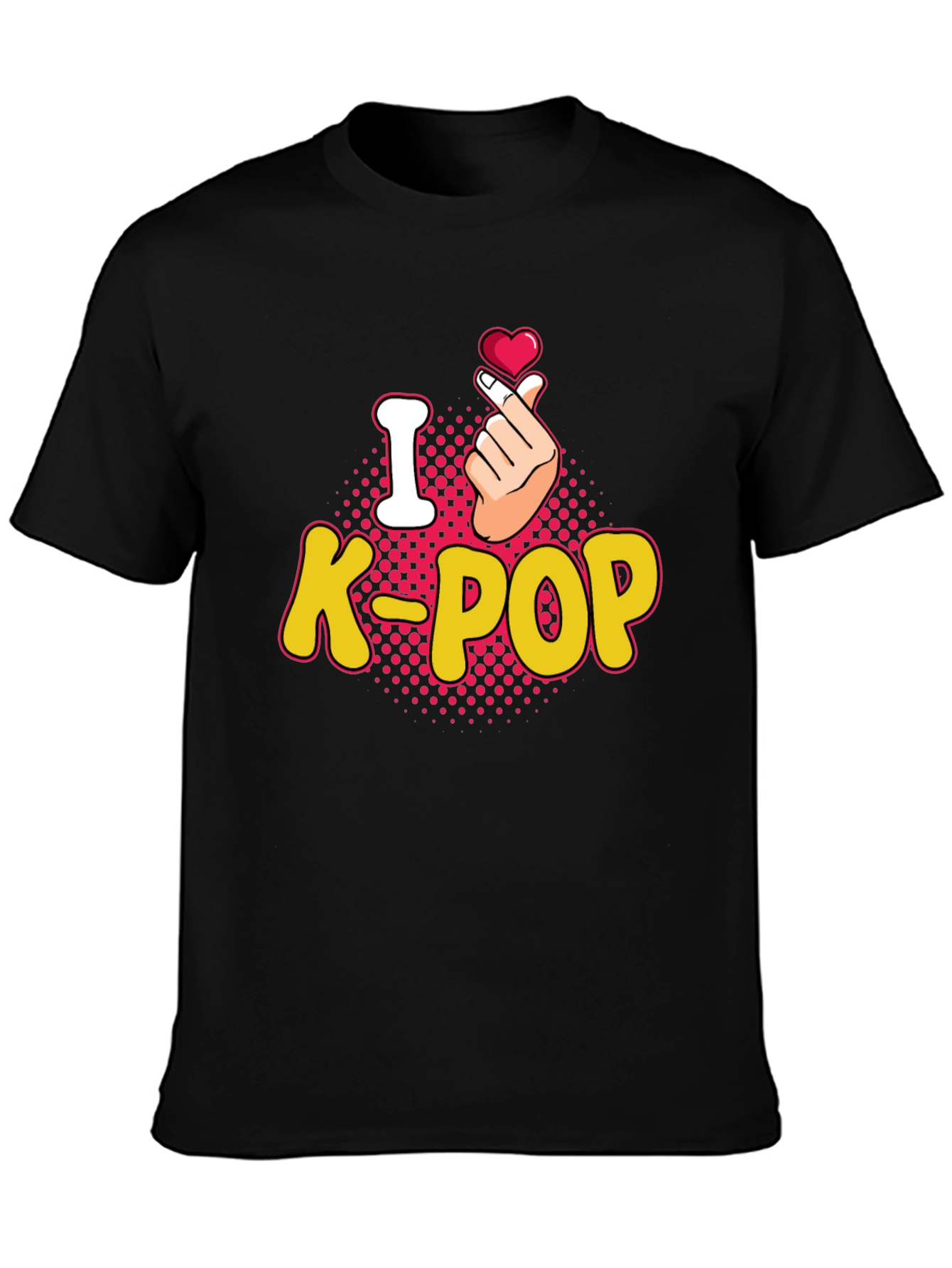I Love K-Pop Heart Gesture Black T-Shirt