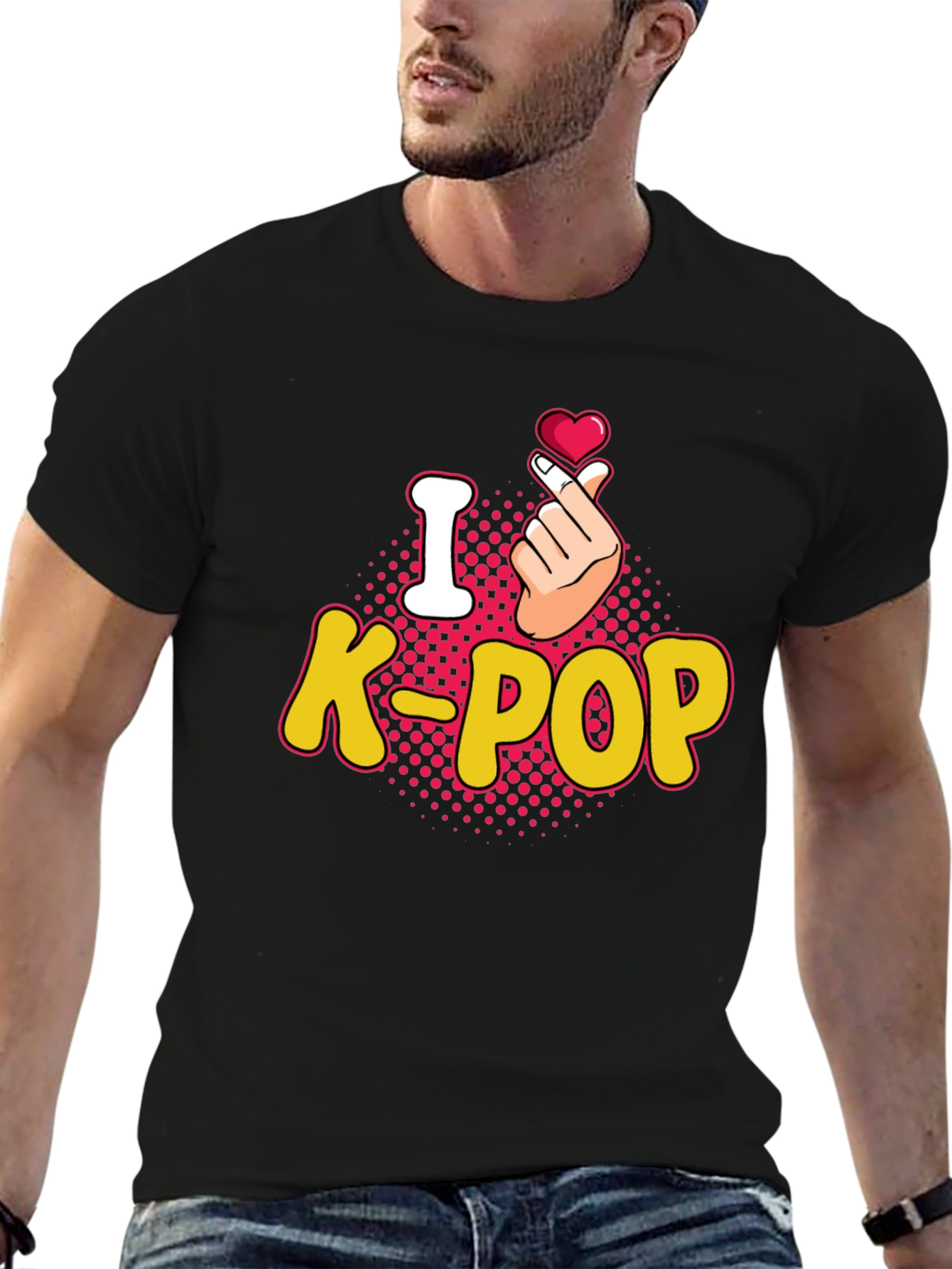 I Love K-Pop Heart Gesture Black T-Shirt