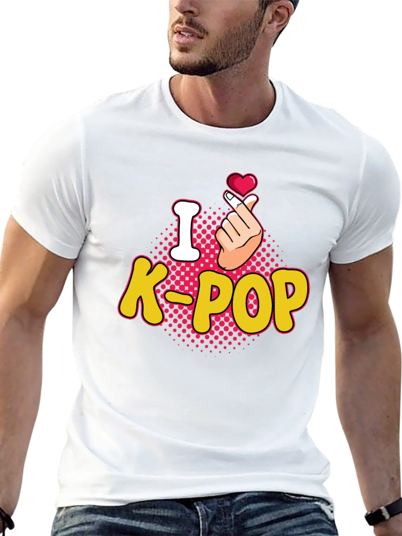 I Love K-Pop Heart Gesture Black T-Shirt