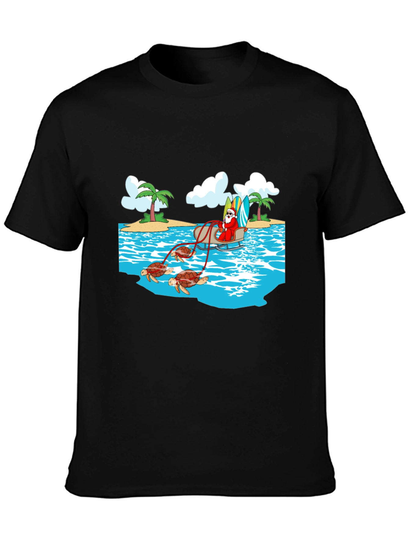 Santa Riding Turtles Mens Graphic Tee