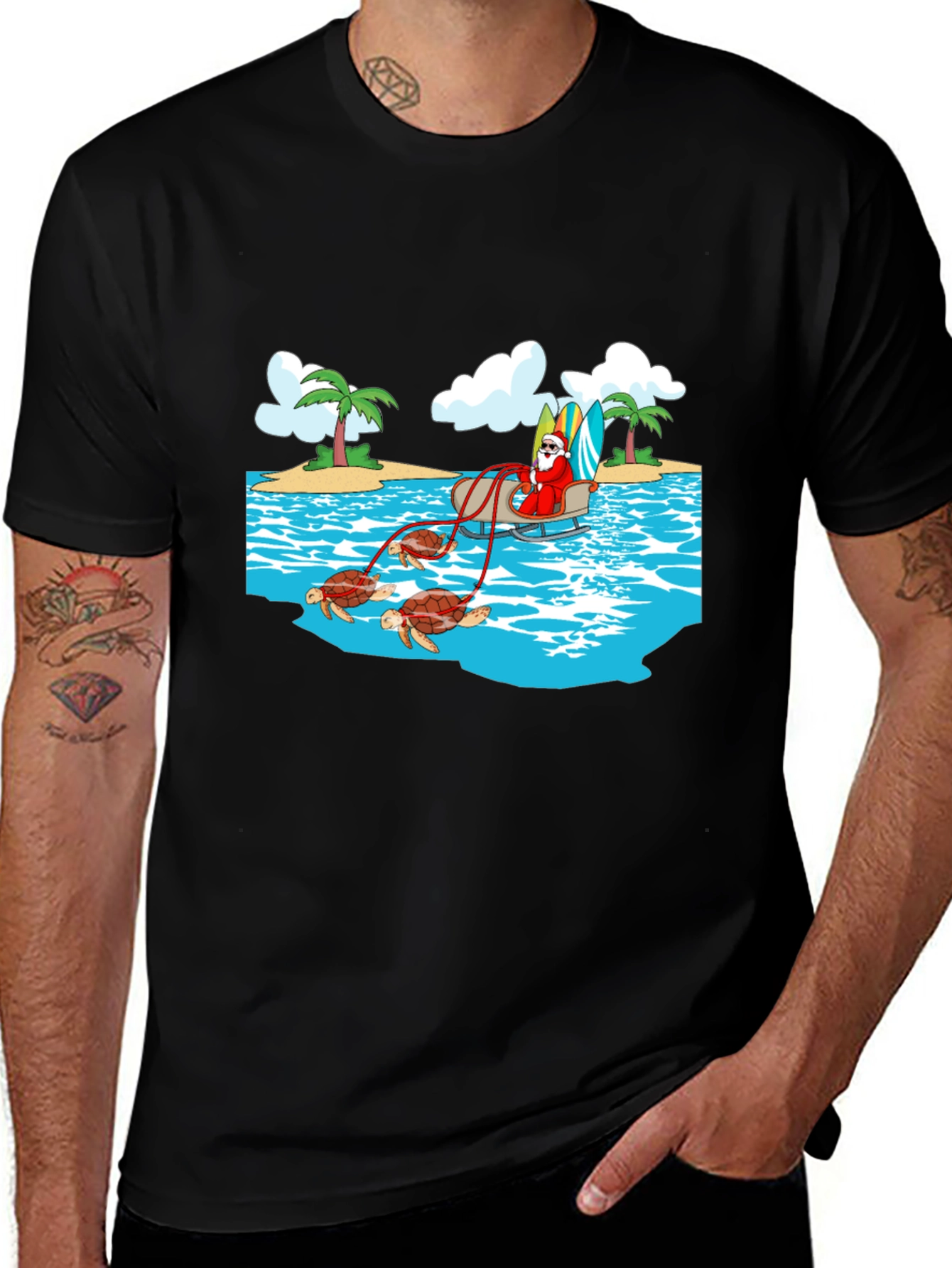 Santa Riding Turtles Mens Graphic Tee