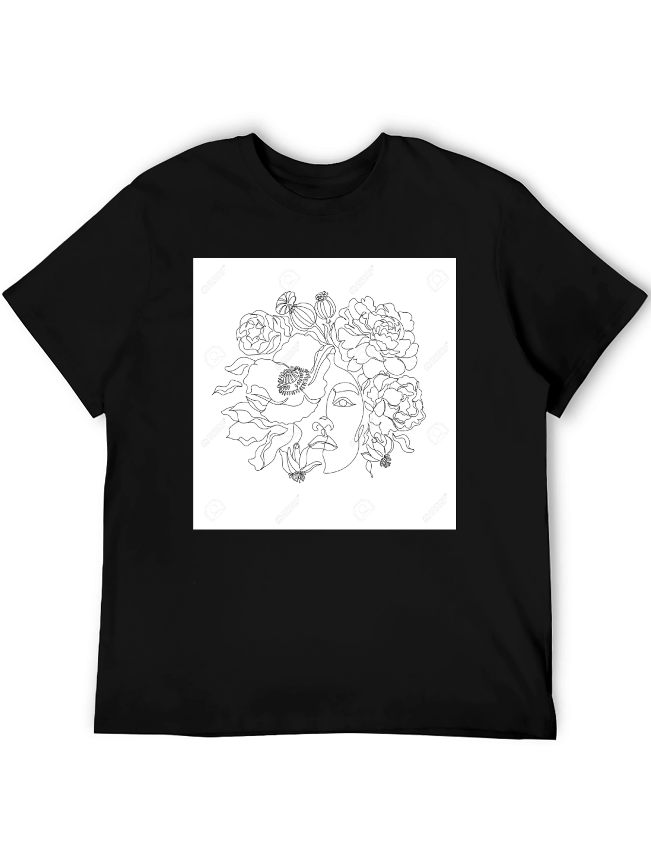 Floral Line Art Graphic T-Shirt