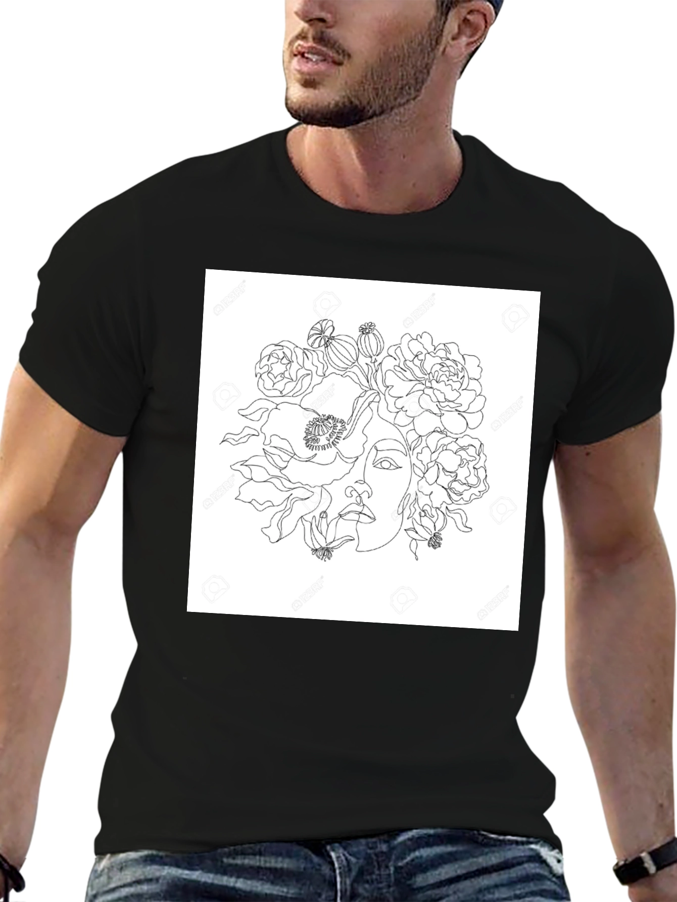Floral Line Art Graphic T-Shirt