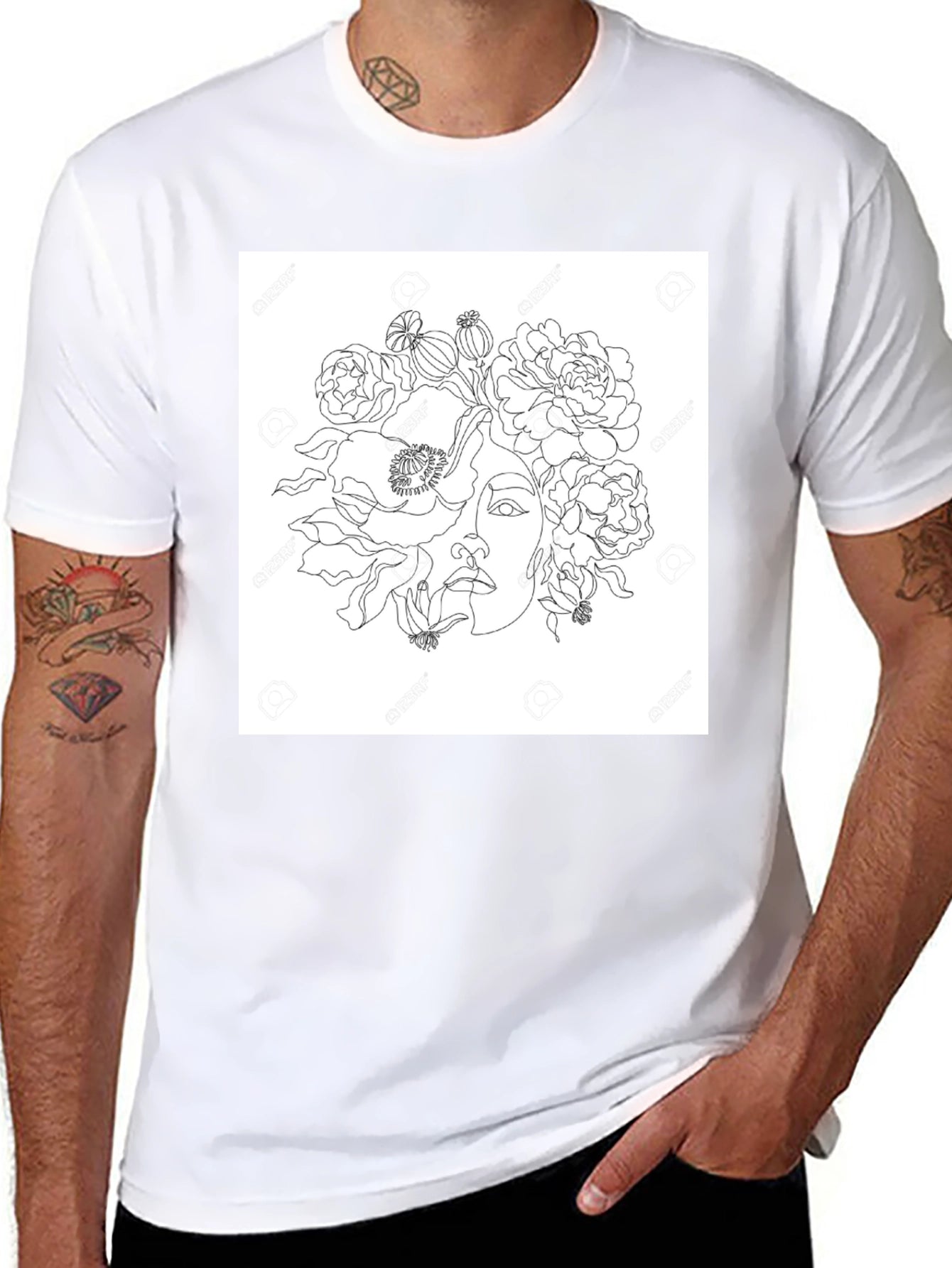 Floral Line Art Graphic T-Shirt