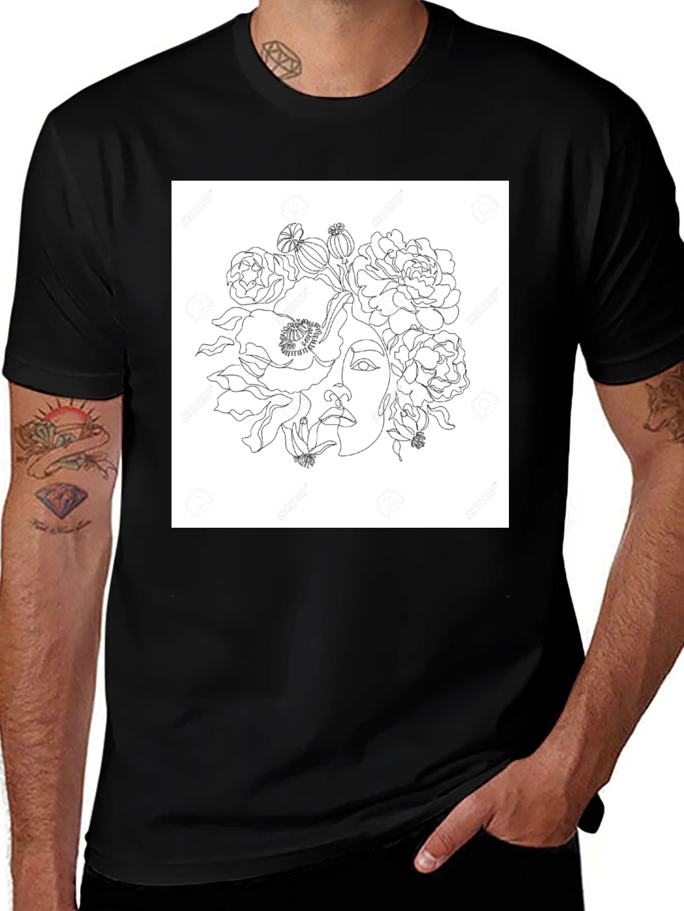 Floral Line Art Graphic T-Shirt