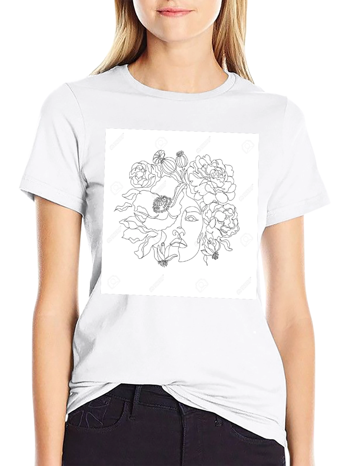 Floral Line Art Graphic T-Shirt