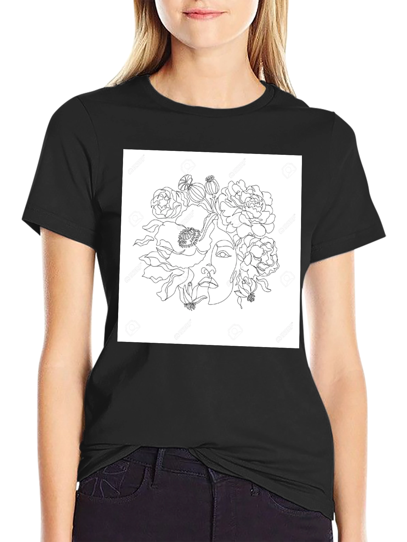 Floral Line Art Graphic T-Shirt