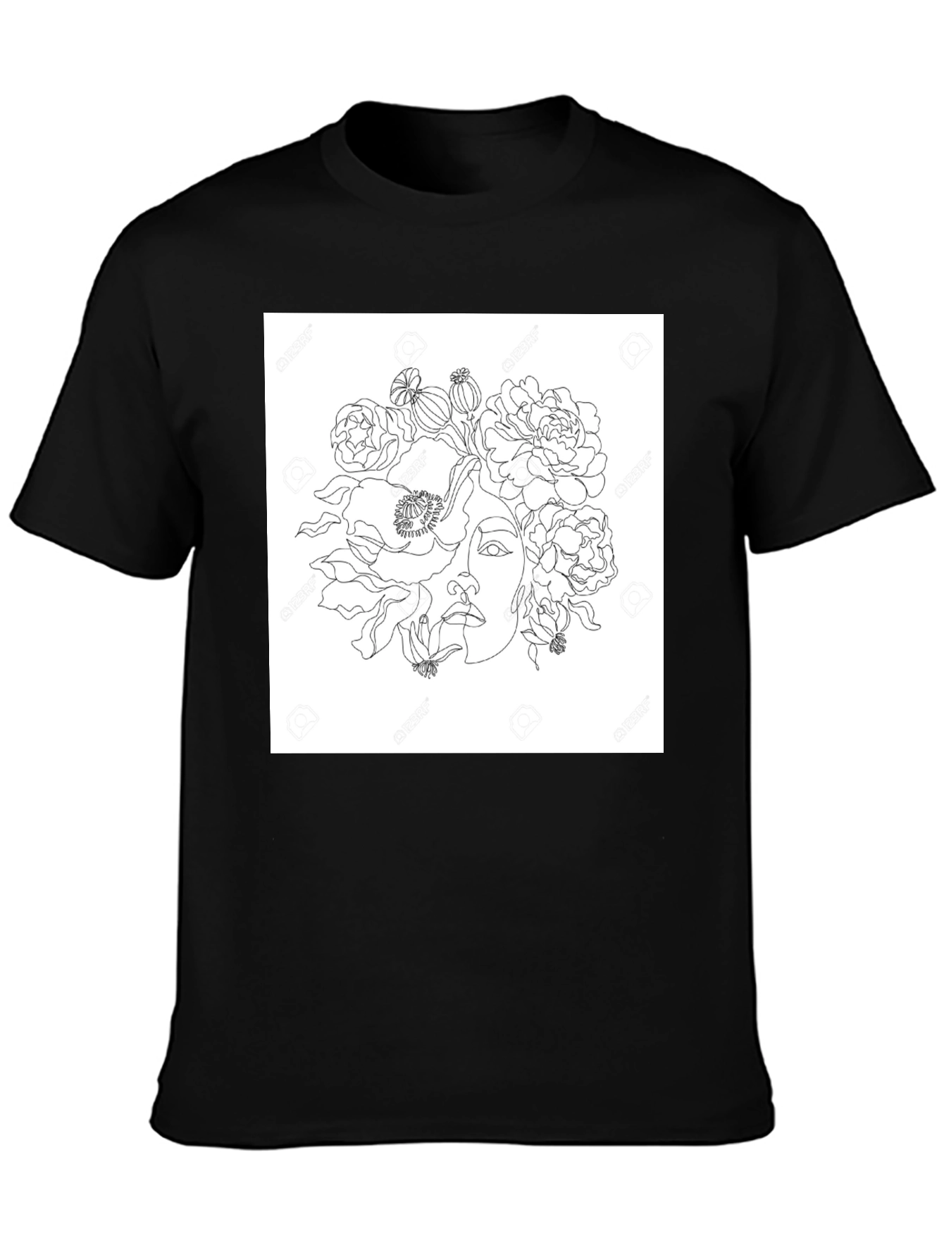 Floral Line Art Graphic T-Shirt